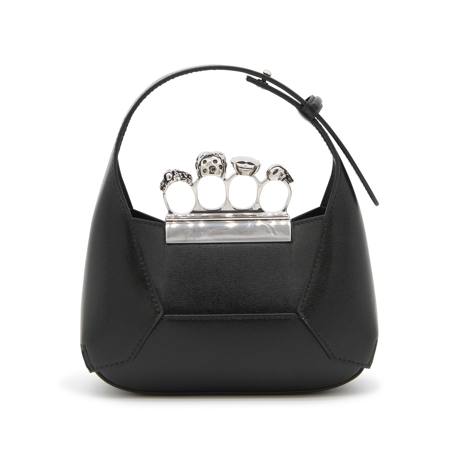 BLACK LEATHER JEWELED HOBO HANDLE BAG - 3