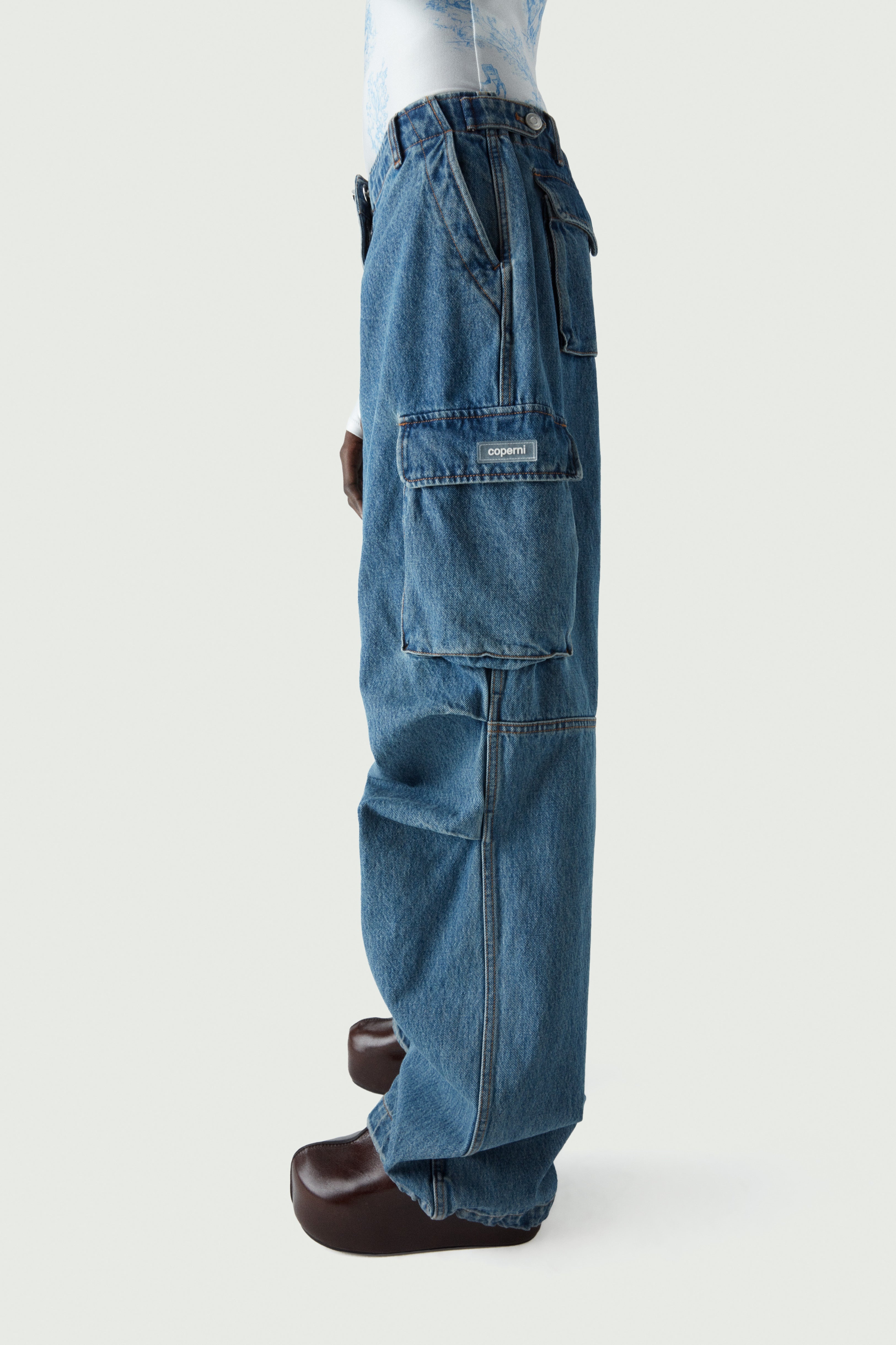 Denim Wide Leg Cargo Pants - 2