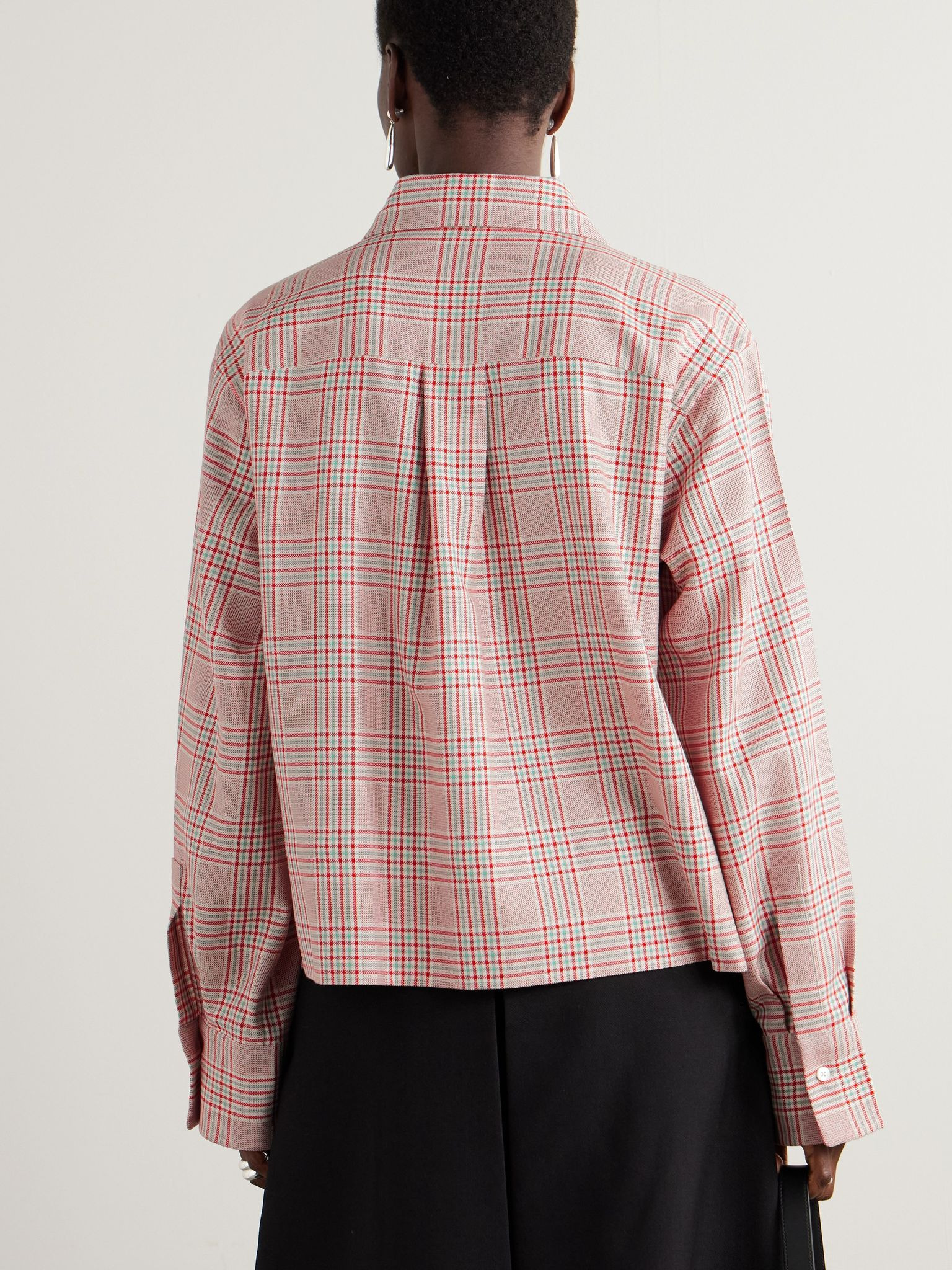 Checked cotton and wool-blend shirt Pink - 3