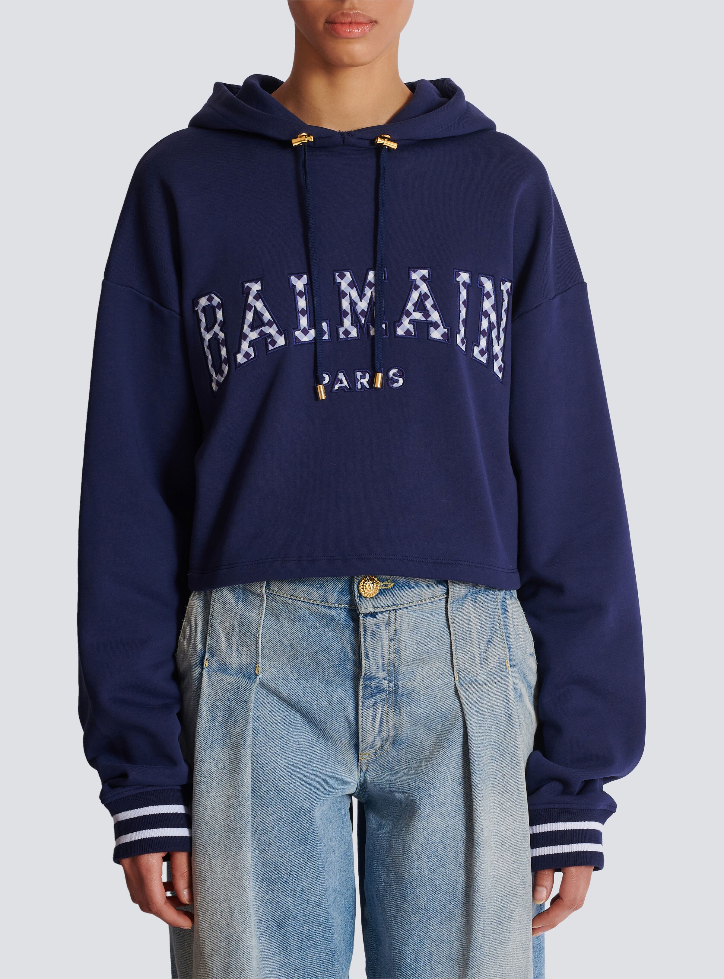 Balmain Paris gingham hoodie - 5