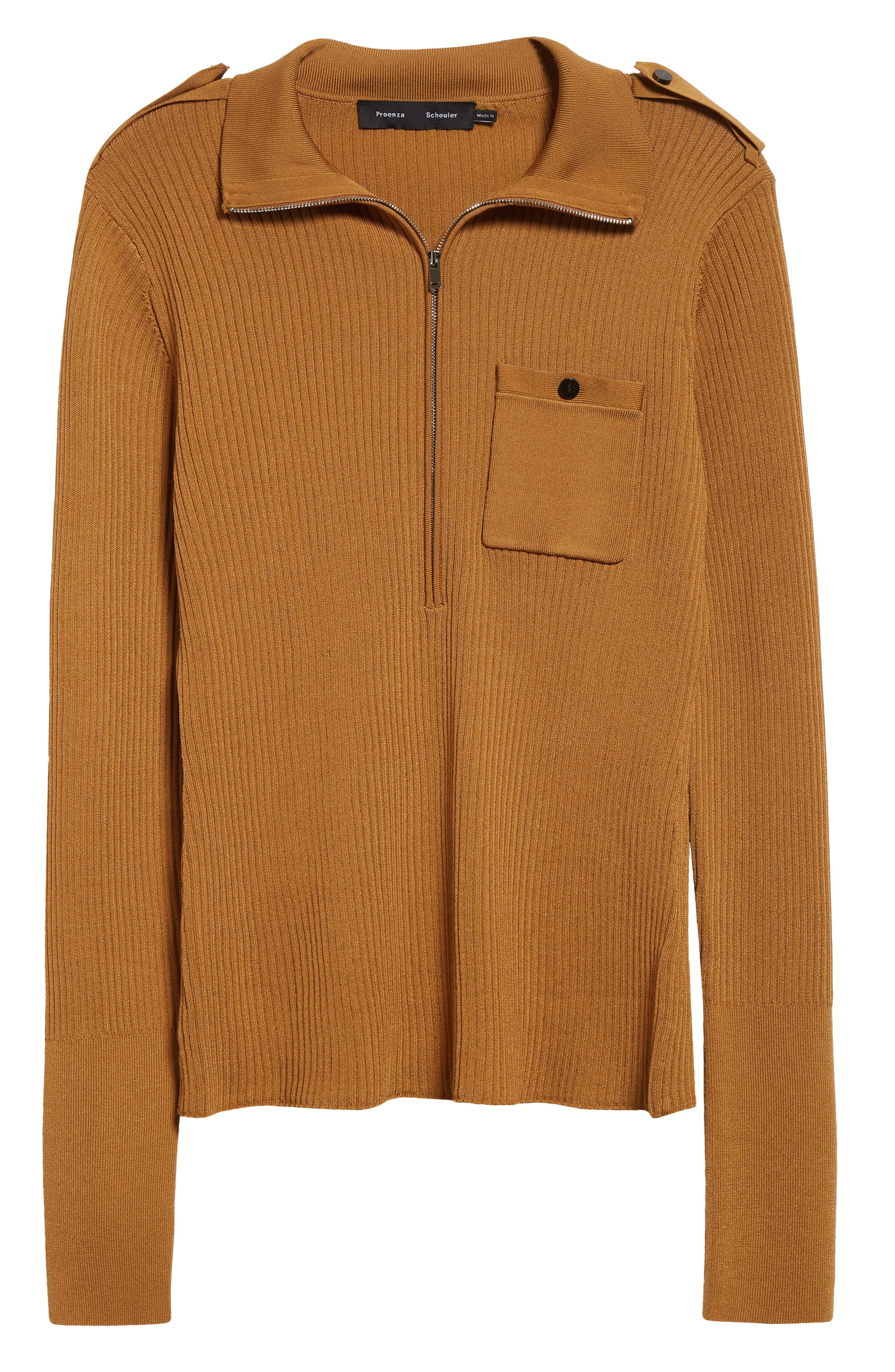 Proenza Schouler Norah Half Zip Rib Top in Dark Camel at Nordstrom - 6