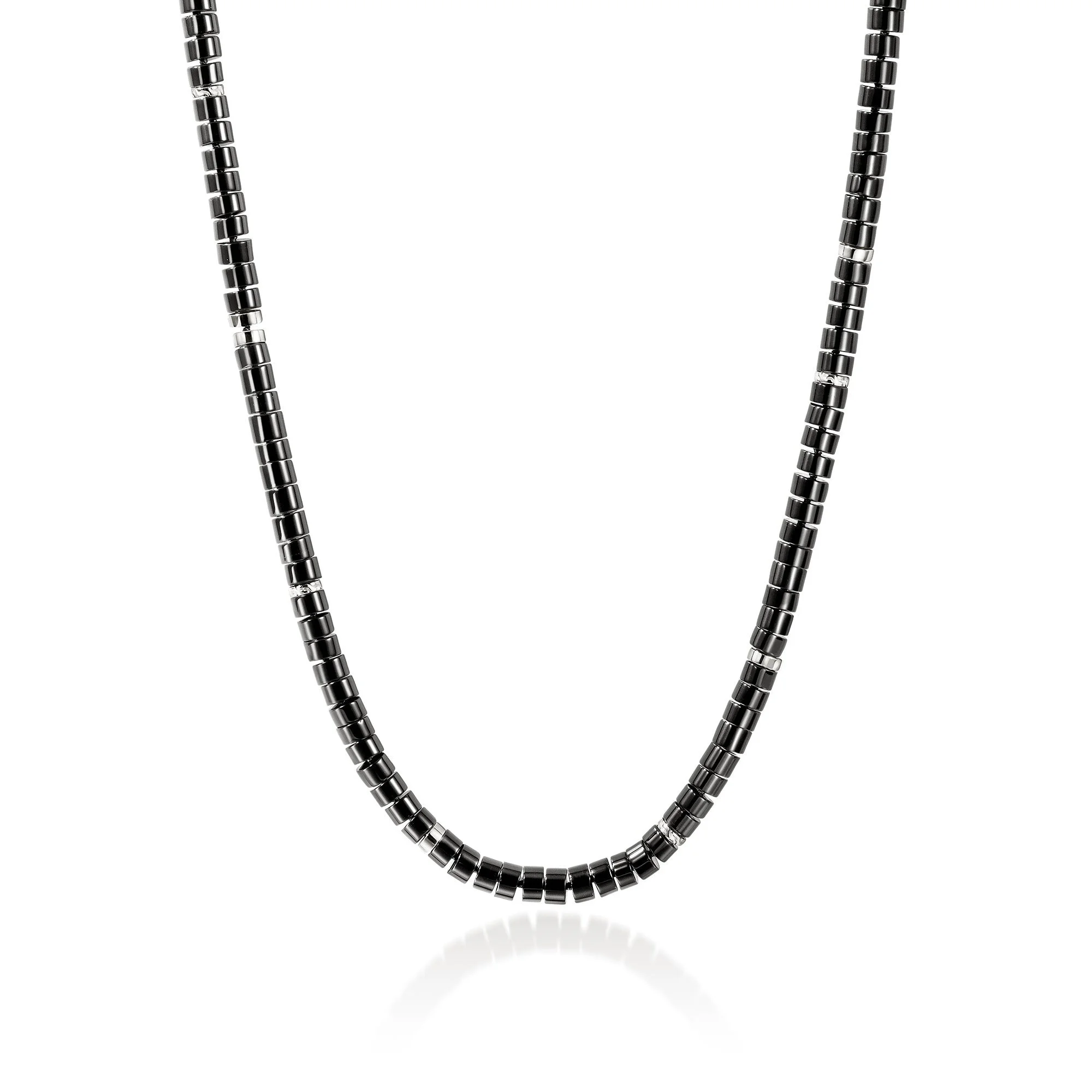 Heishi Necklace, Sterling Silver, Black Onyx, 6MM - 1