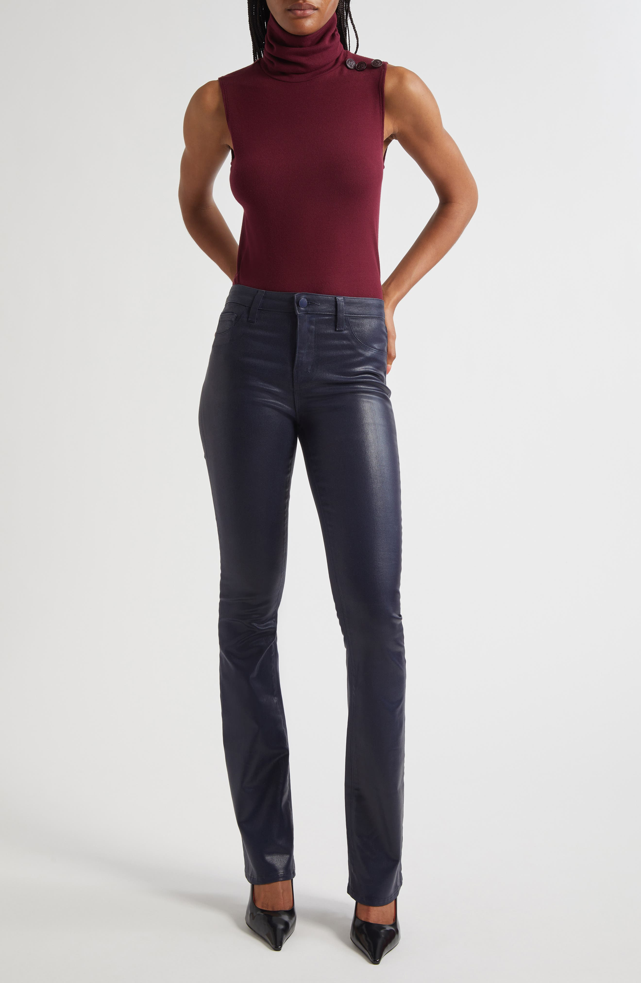 L'AGENCE Selma High Waist Baby Boot Jeans in Deep Midnight Coated at Nordstrom - 2