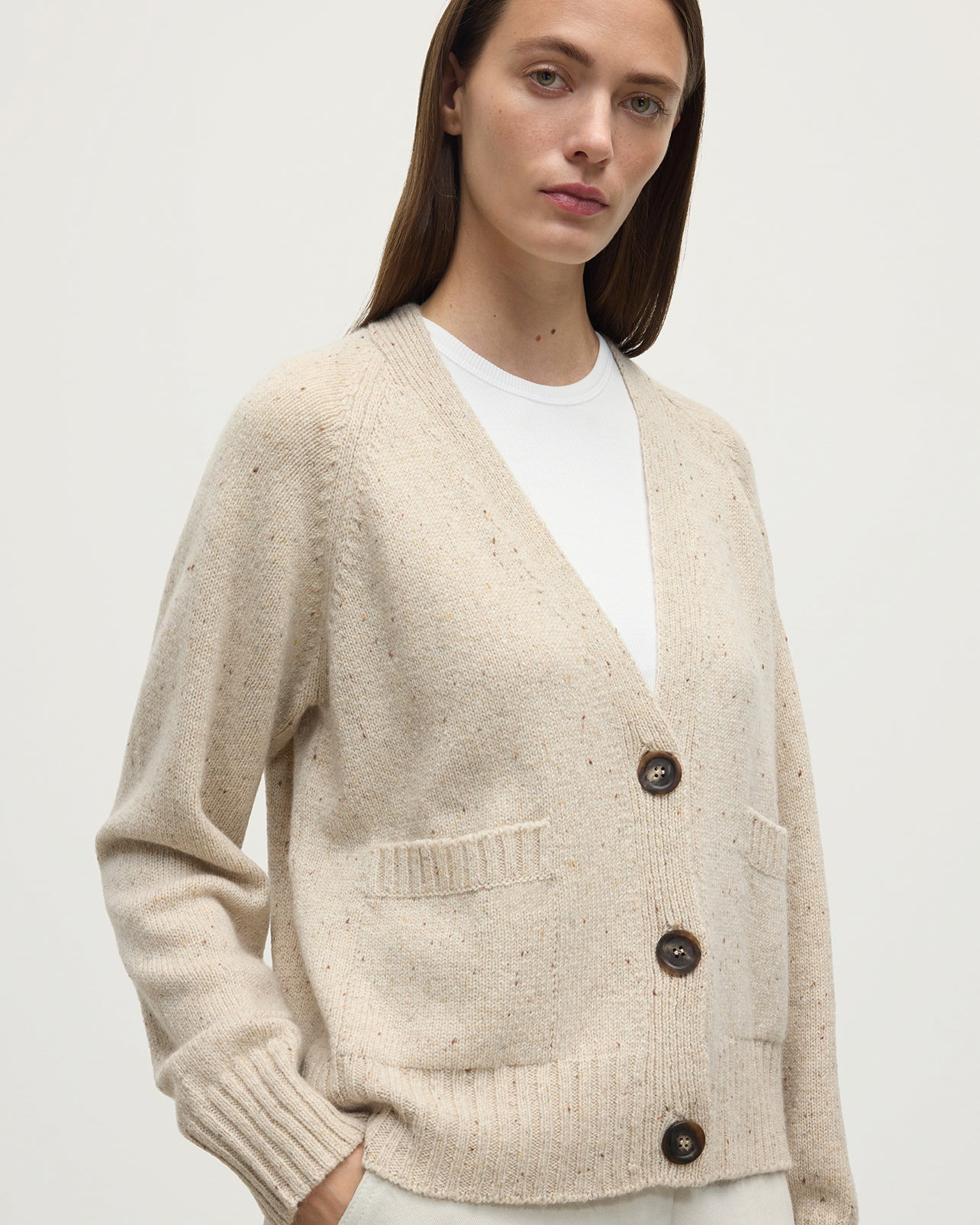 Donegal Cashmere Cream V Neck Cardigan - 5
