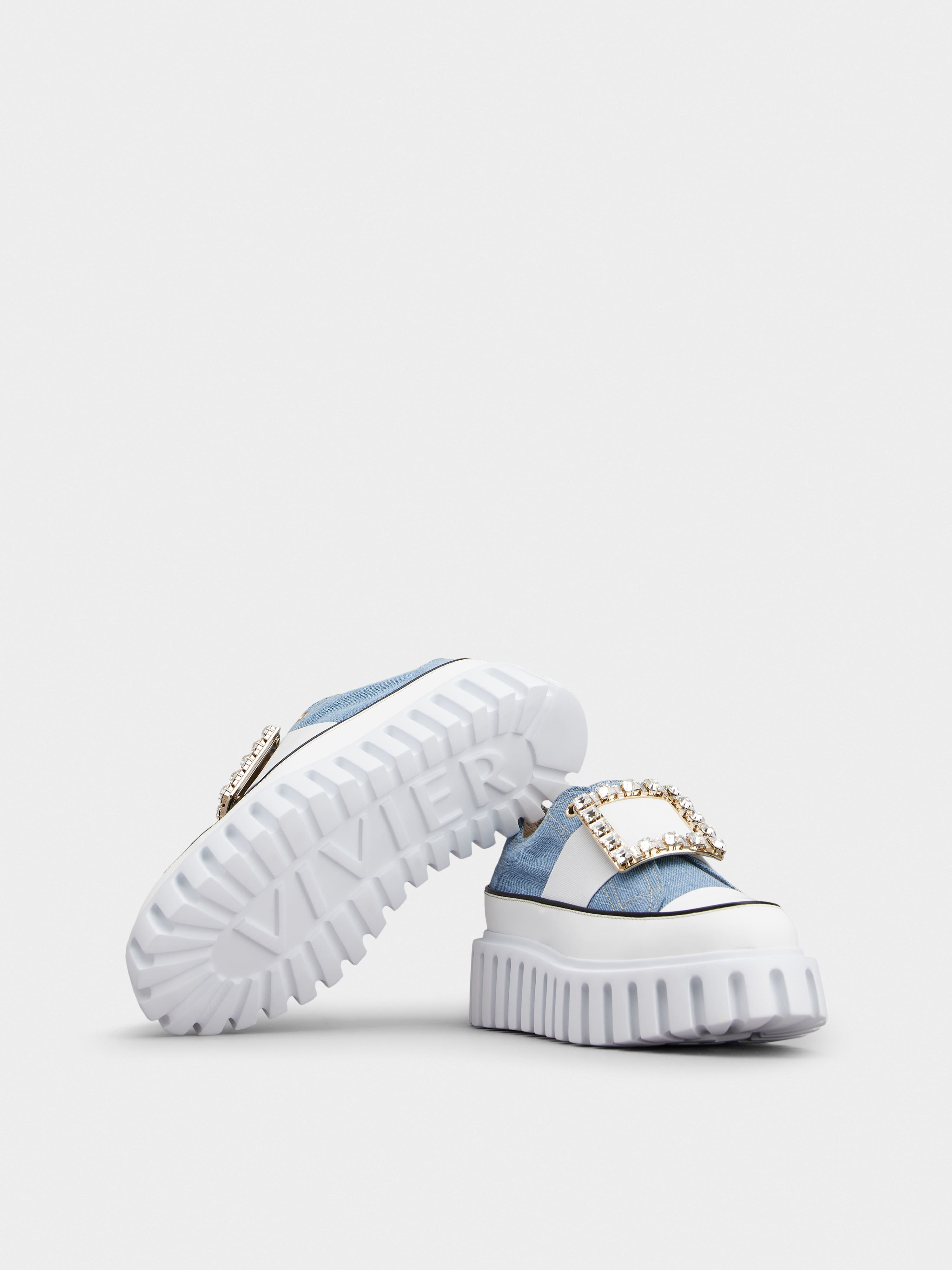 Viv' Go-Thick Strass Buckle Slip-on Sneakers in Denim - 6
