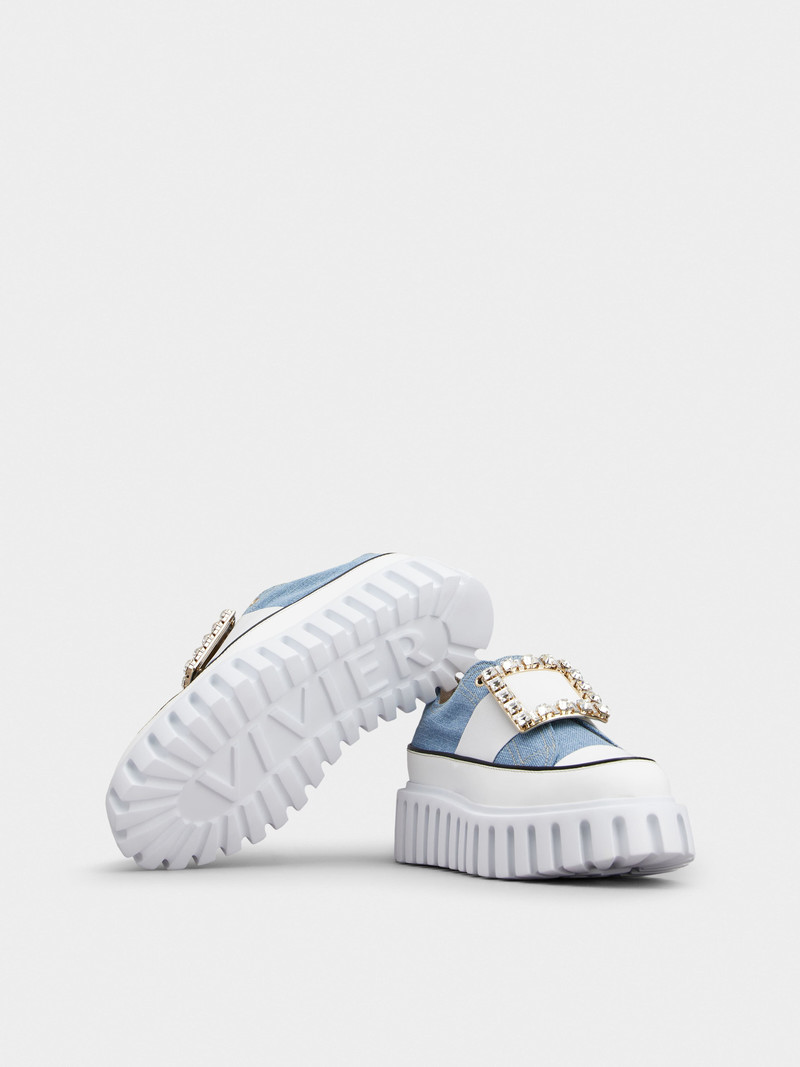 Viv' Go-Thick Strass Buckle Slip-on Sneakers in Denim 6