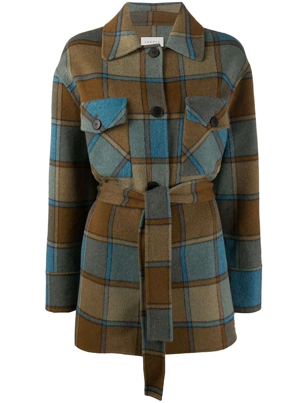 belted check coat - 1