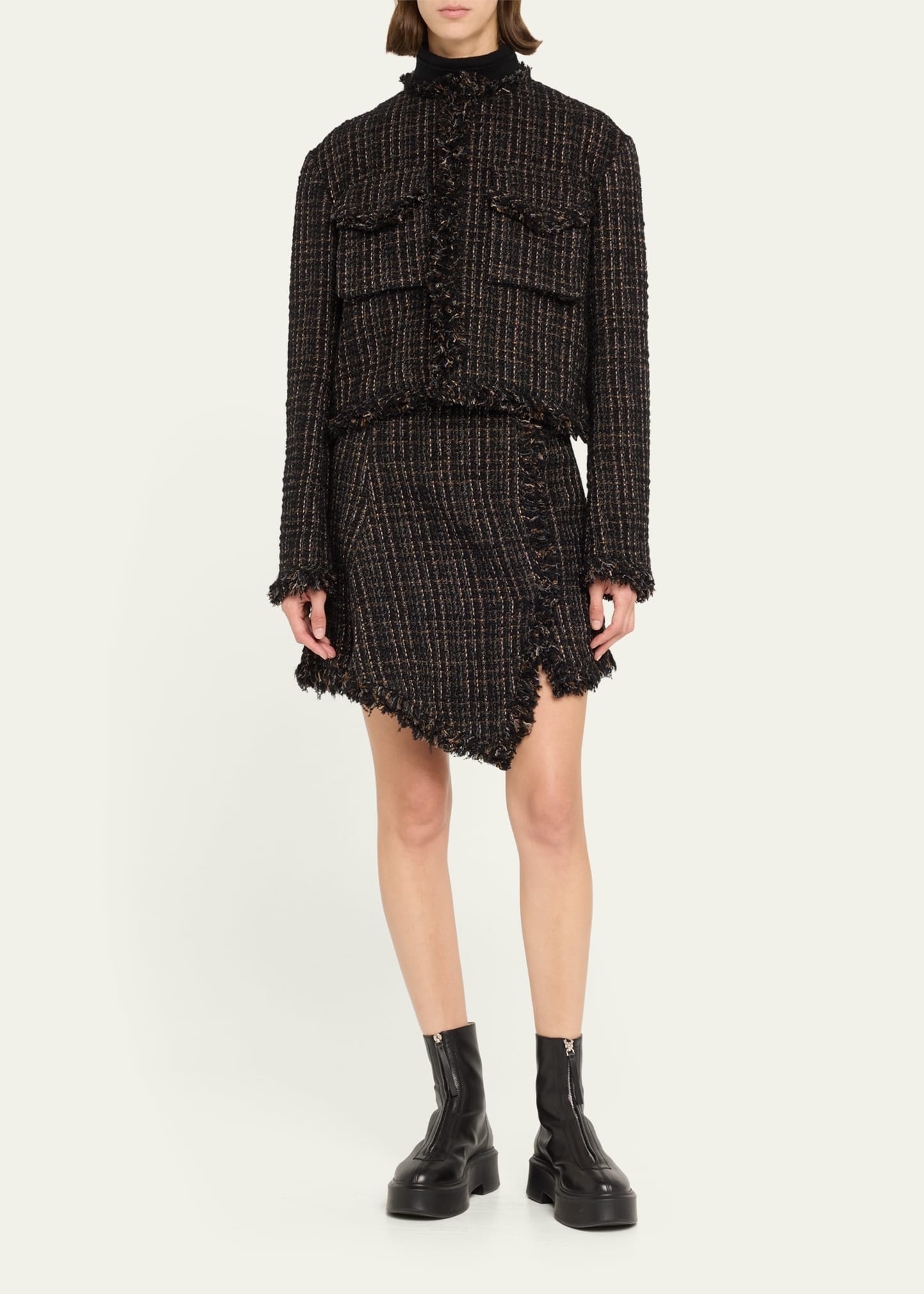 Tweed Asymmetric Mini Skirt - 2