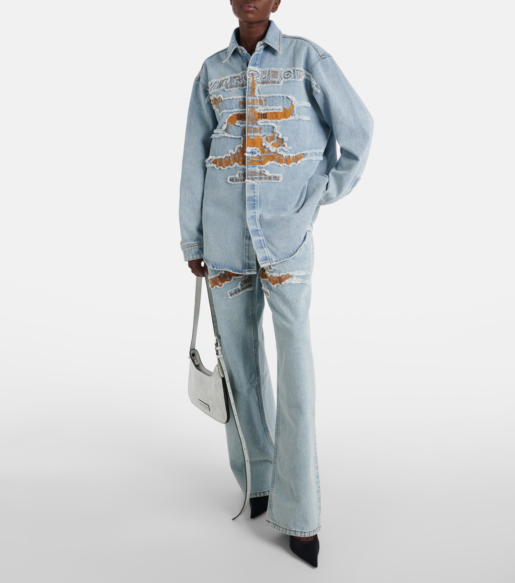 Logo embroidered high-rise wide-leg jeans - 2