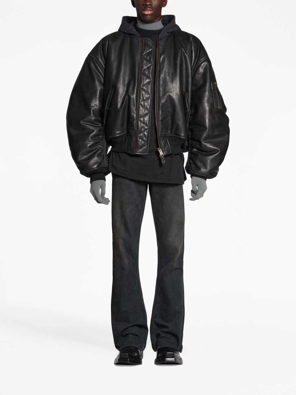HOODED LEATHER BOMBER JACKET - FILTH