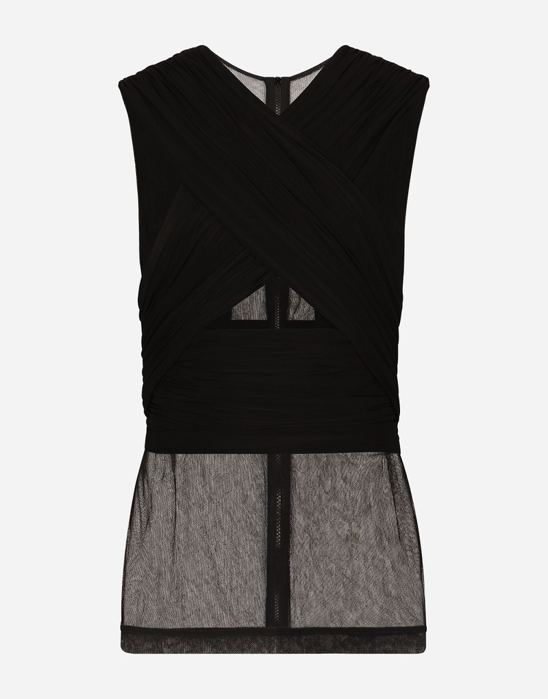 Stretch tulle T-shirt with draping 1