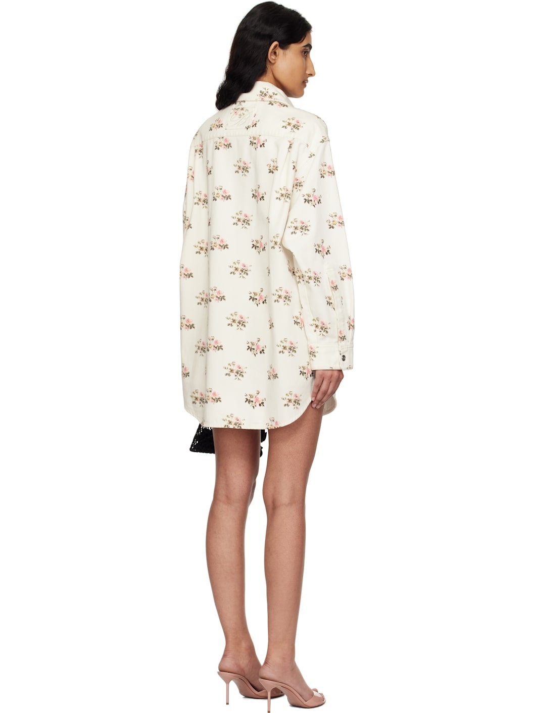 White Printed Denim Overshirt - 3