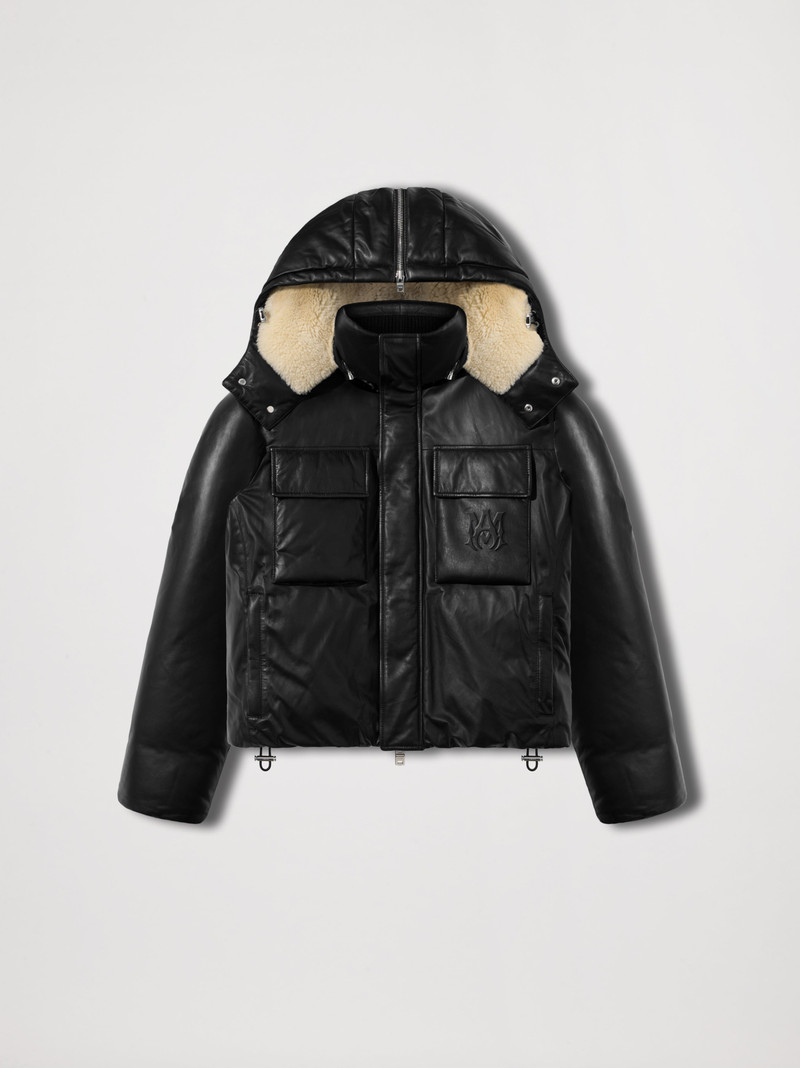 HOODED LEATHER DOWN JACKET 1