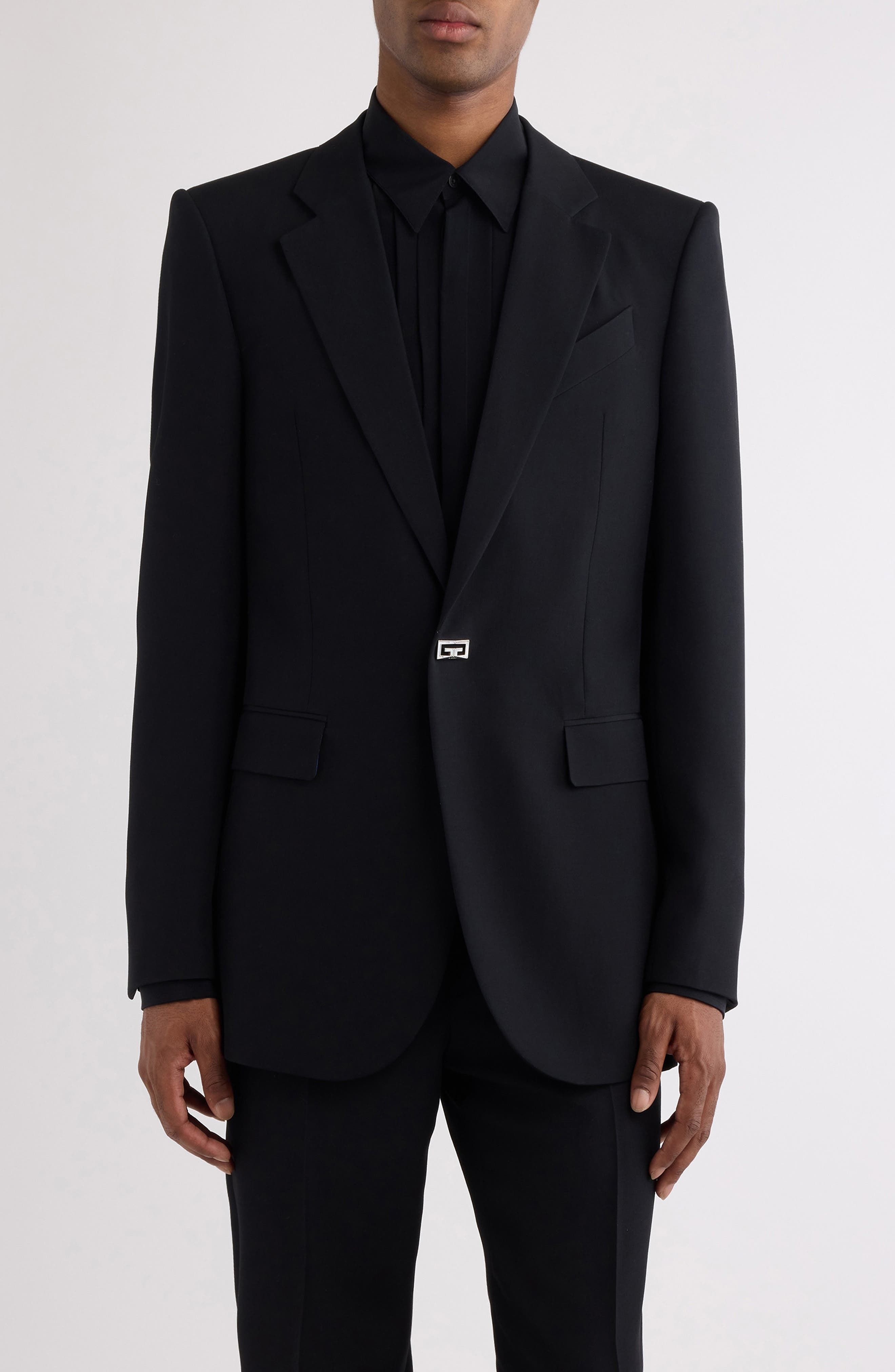 Givenchy New Metal Detail Wool Blazer in 001-Black at Nordstrom - 1