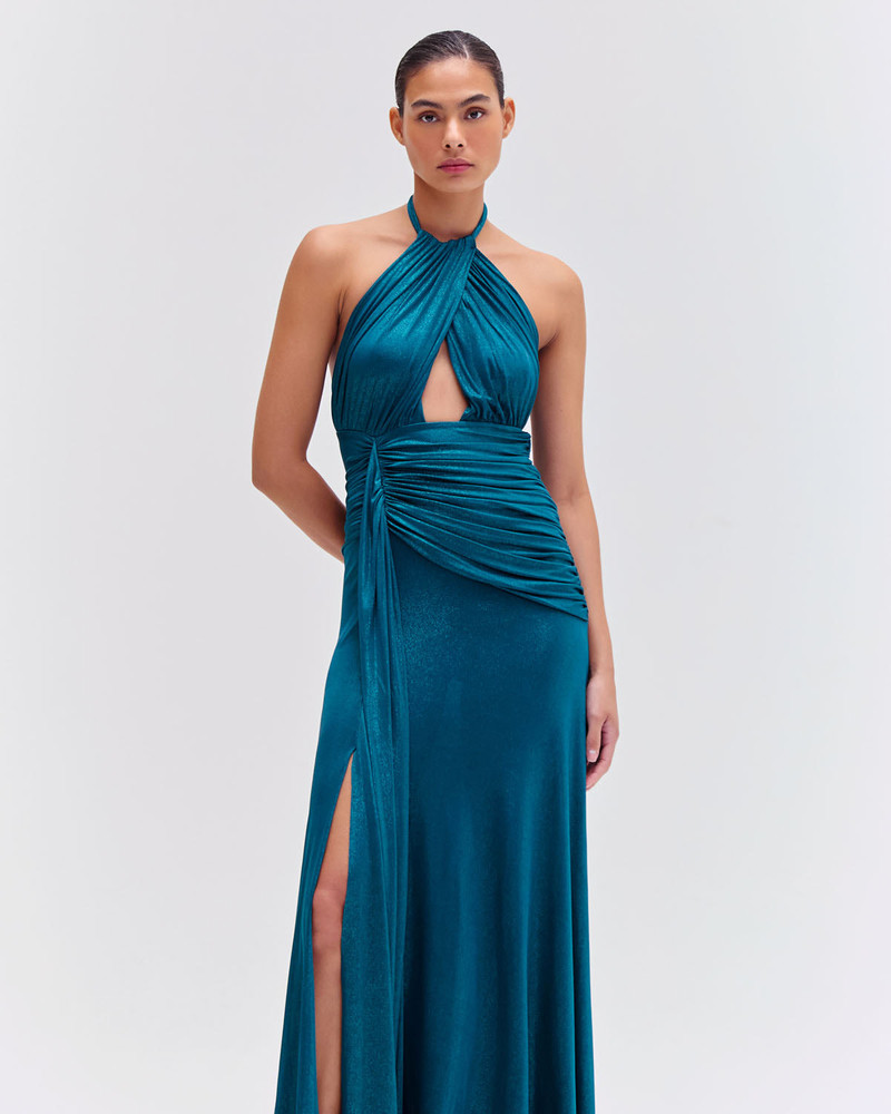 PatBO Metallic Jersey Halterneck Maxi Dress outlook