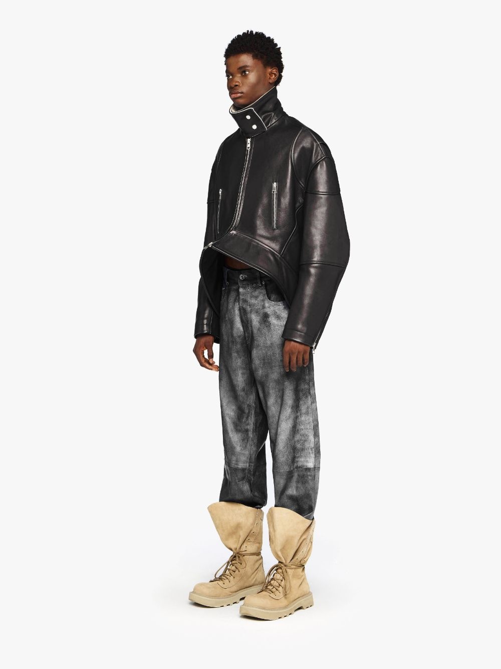 STRAIGHT LEG LEATHER TROUSERS - 4