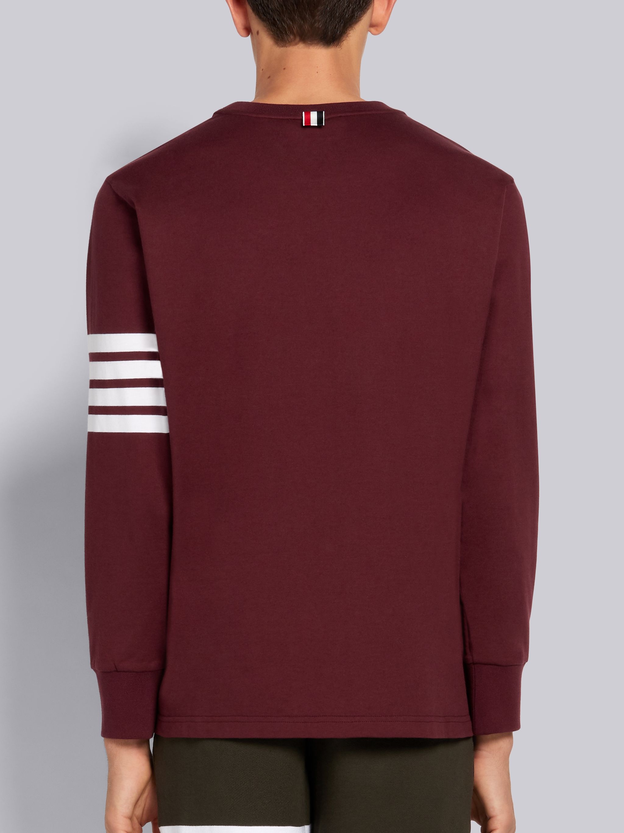 Dark Red Medium Weight Jersey 4-Bar Stripe Oversized Long Sleeve Tee - 3