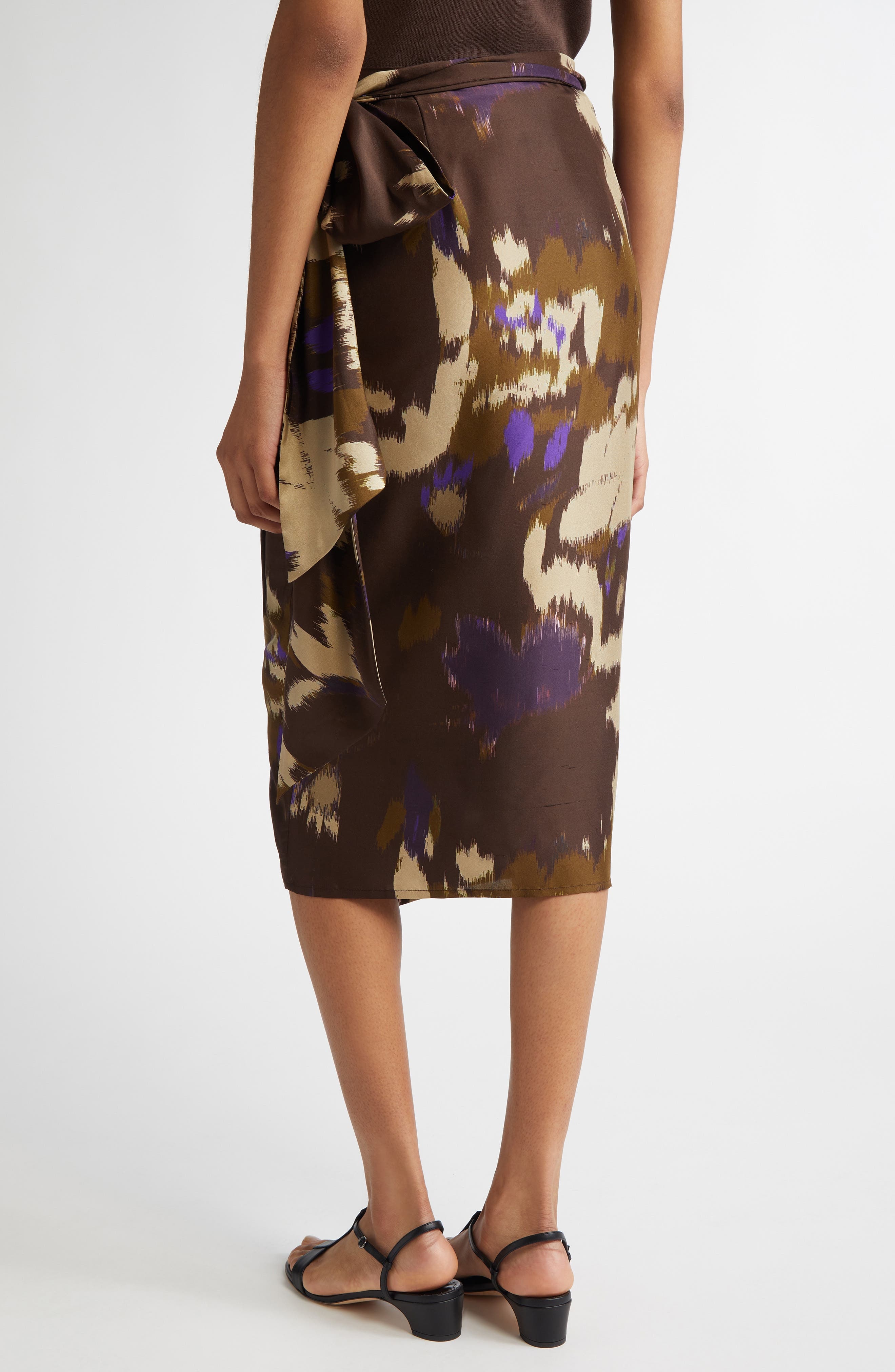 Max Mara Dritto Floral Shantung Silk Wrap Skirt in Coffee at Nordstrom - 3