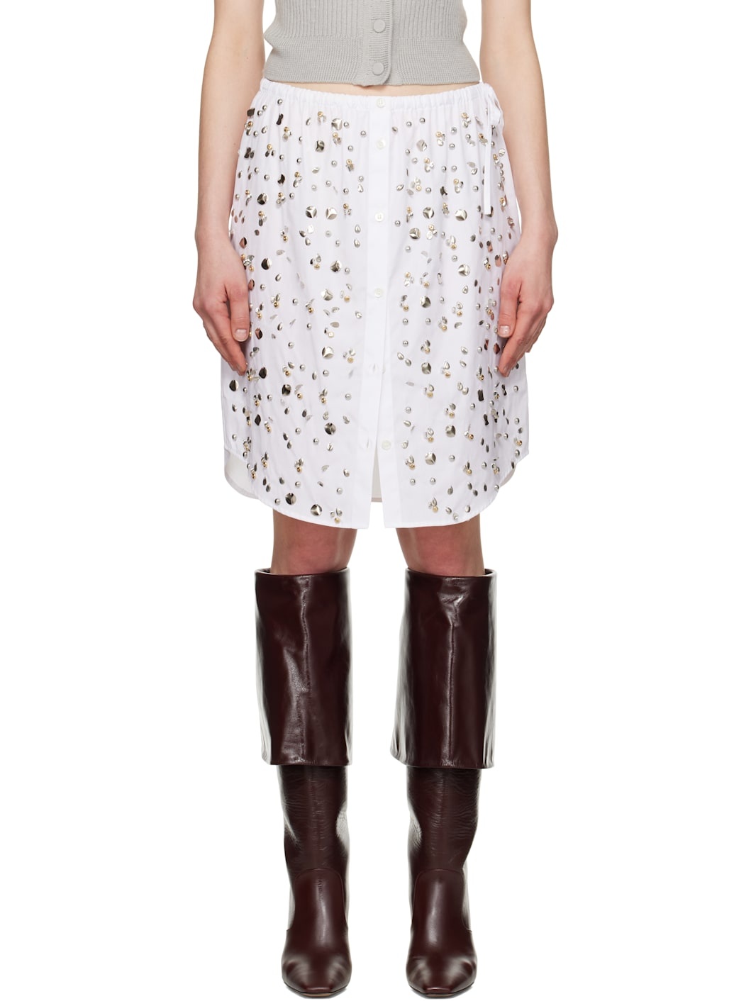 White Embellished Midi Skirt - 1