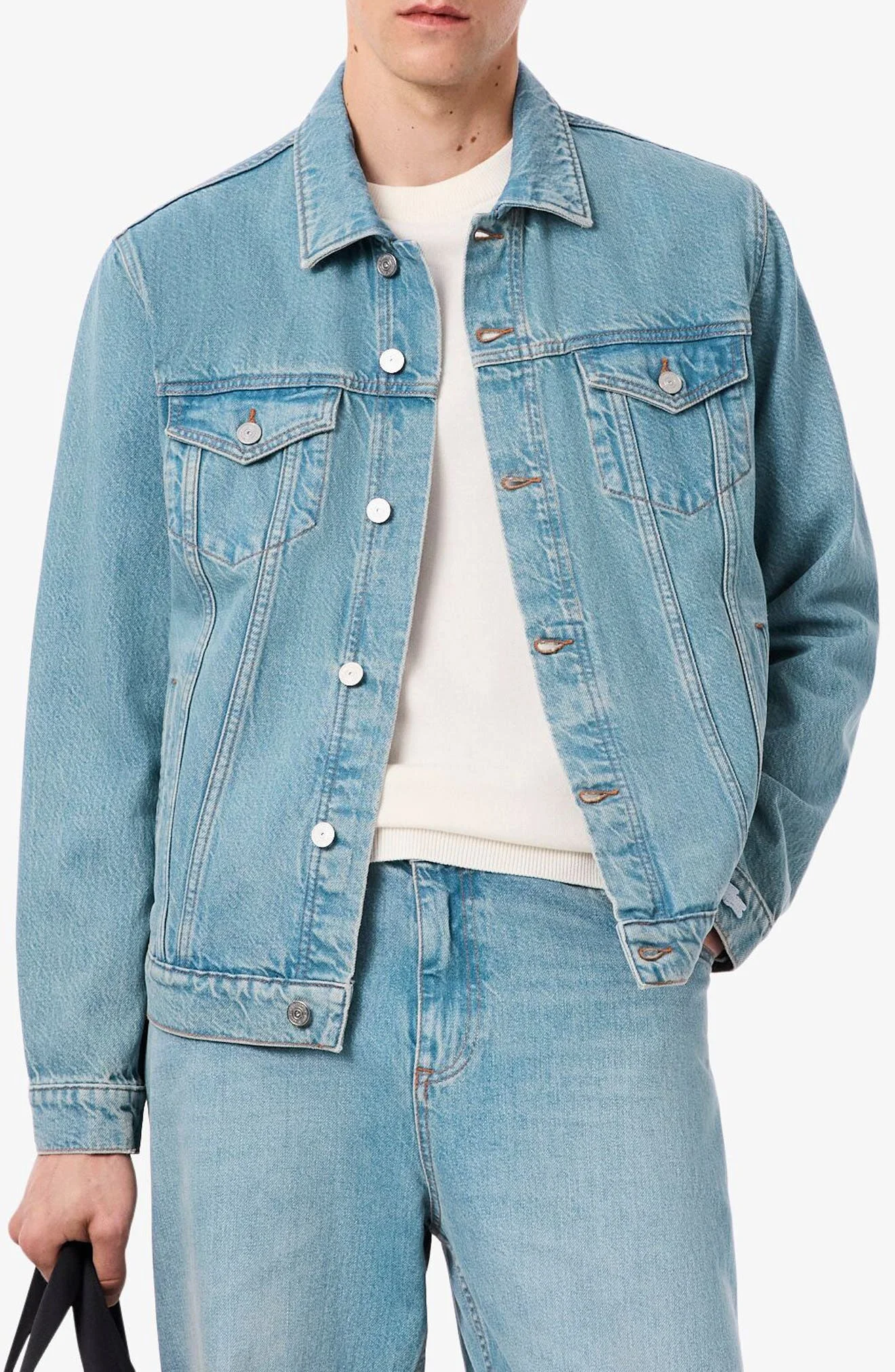 Lacoste Crocodile Logo Denim Jacket in Washed Bleach at Nordstrom - 1