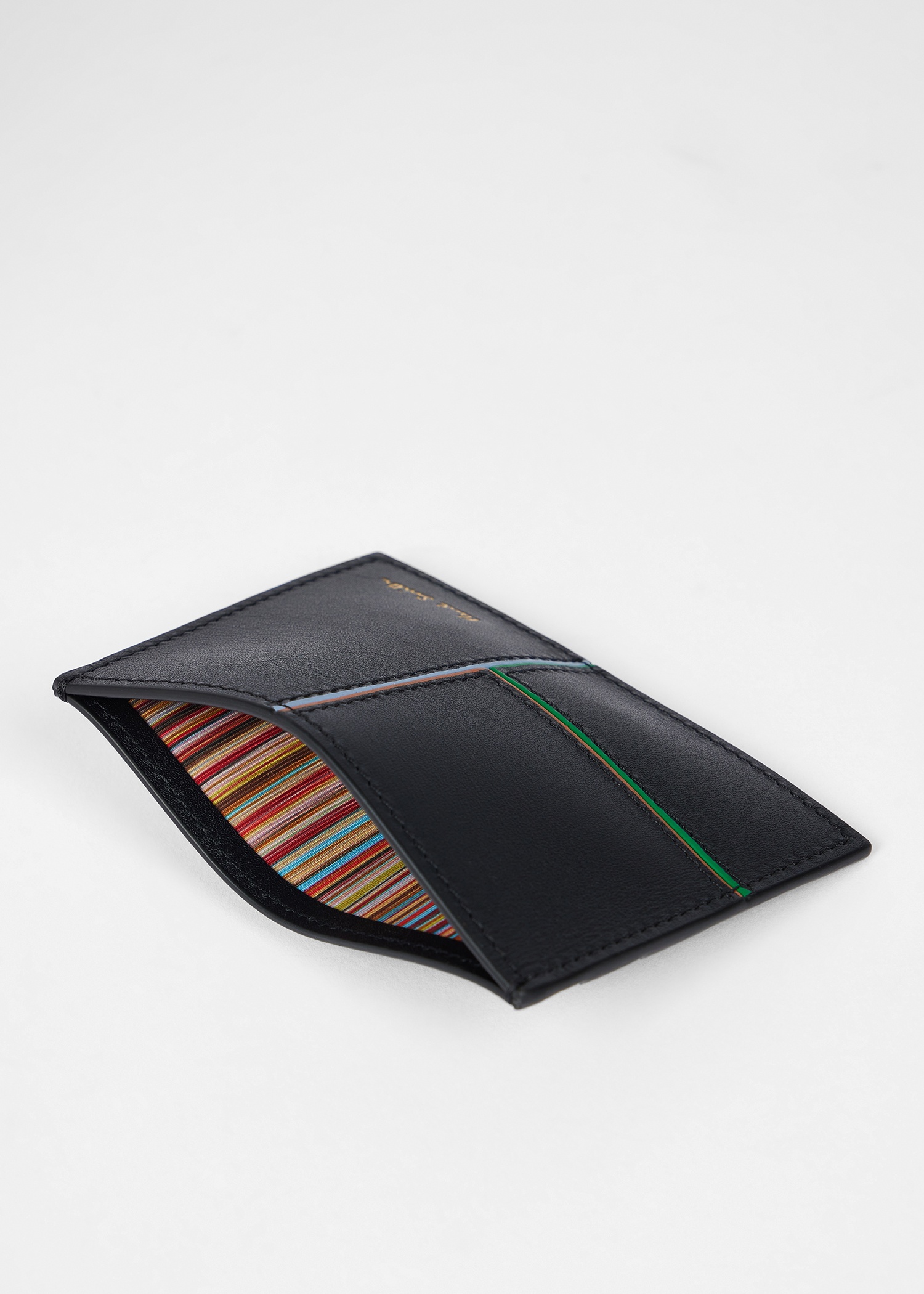Black Panelled Leather Card Holder - 2