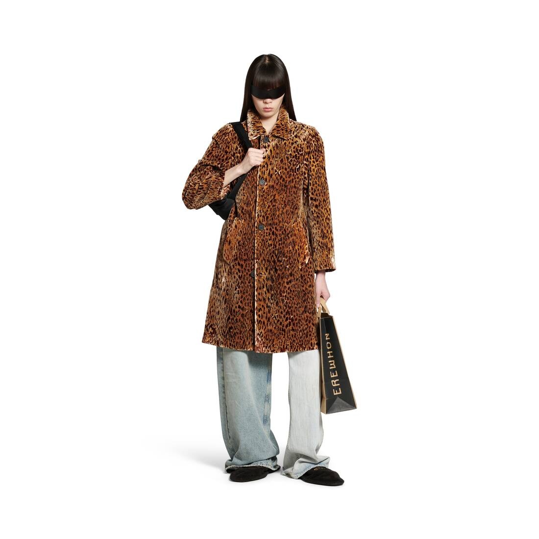 Leopard Shrunk Coat in Brown - 3