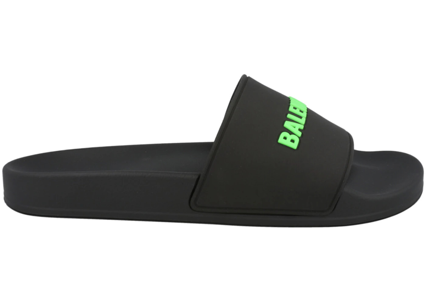 Balenciaga Logo Pool Slides Black Fluo Green - 1
