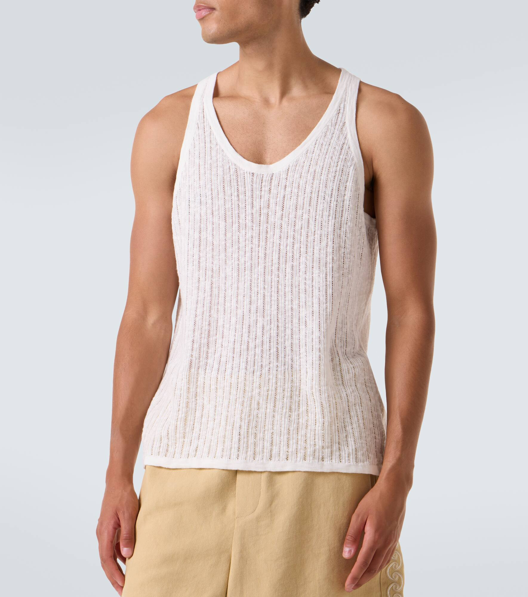 Pointelle cotton and linen tank top - 3