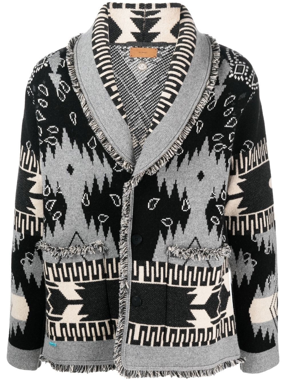 intarsia-knit button-fastening cardigan - 1