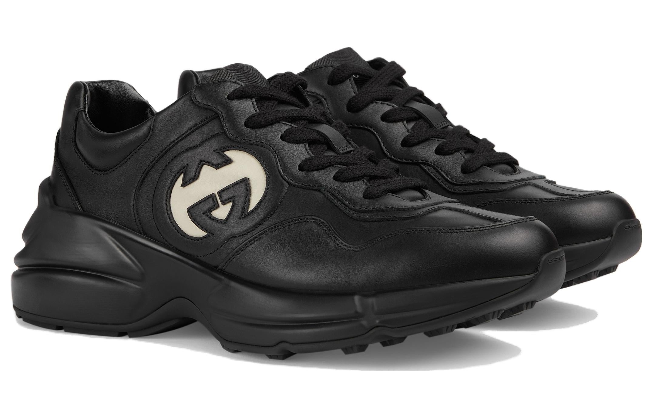(WMNS) Gucci Rhyton Leather Sneakers 'Black White' 757887-UPG70-1057 - 2