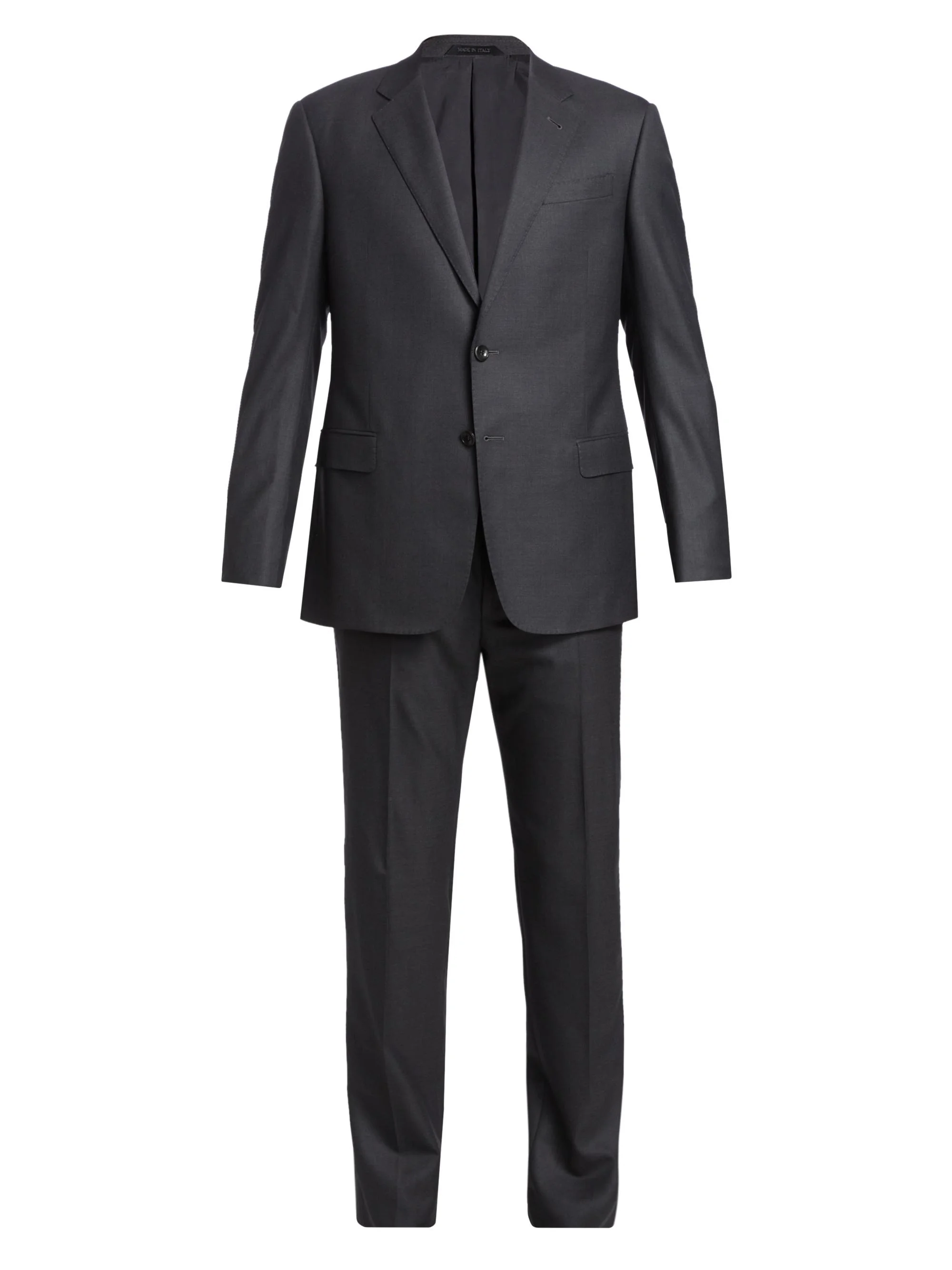 Men's Wool & Silk Two-Piece Suit - Solid Dark - 1