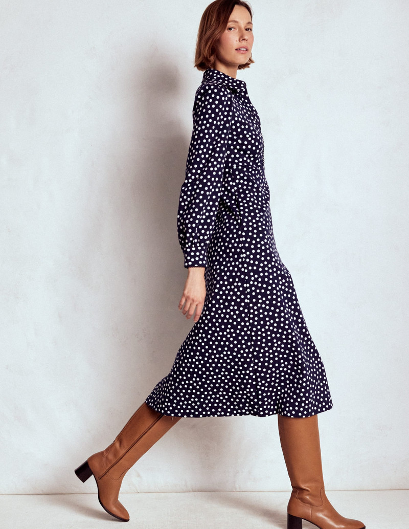 Pip Zip-Up Ponte Midi Dress-French Navy, Painted Dot 7