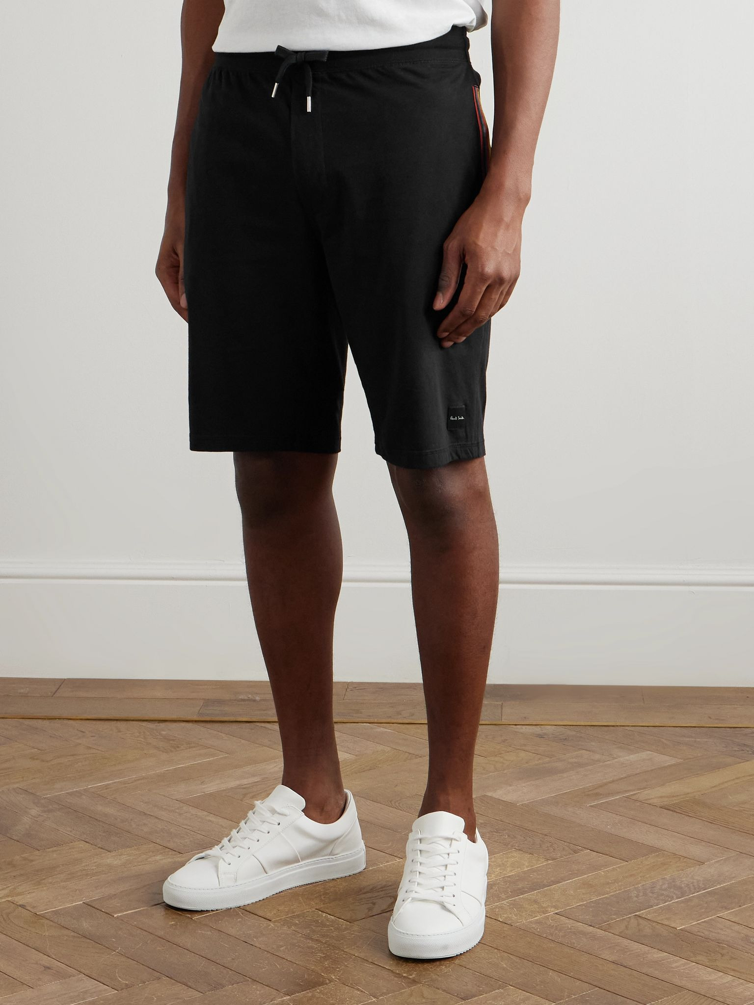 Straight-Leg Logo-Appliquéd Cotton-Jersey Shorts Black - 3