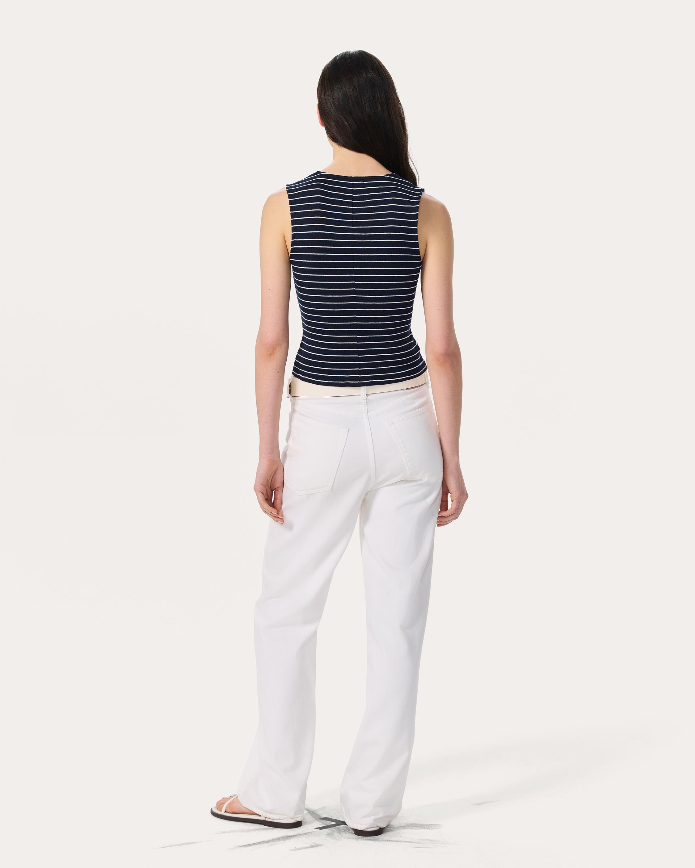 Knit Striped Button Tank Top - 6