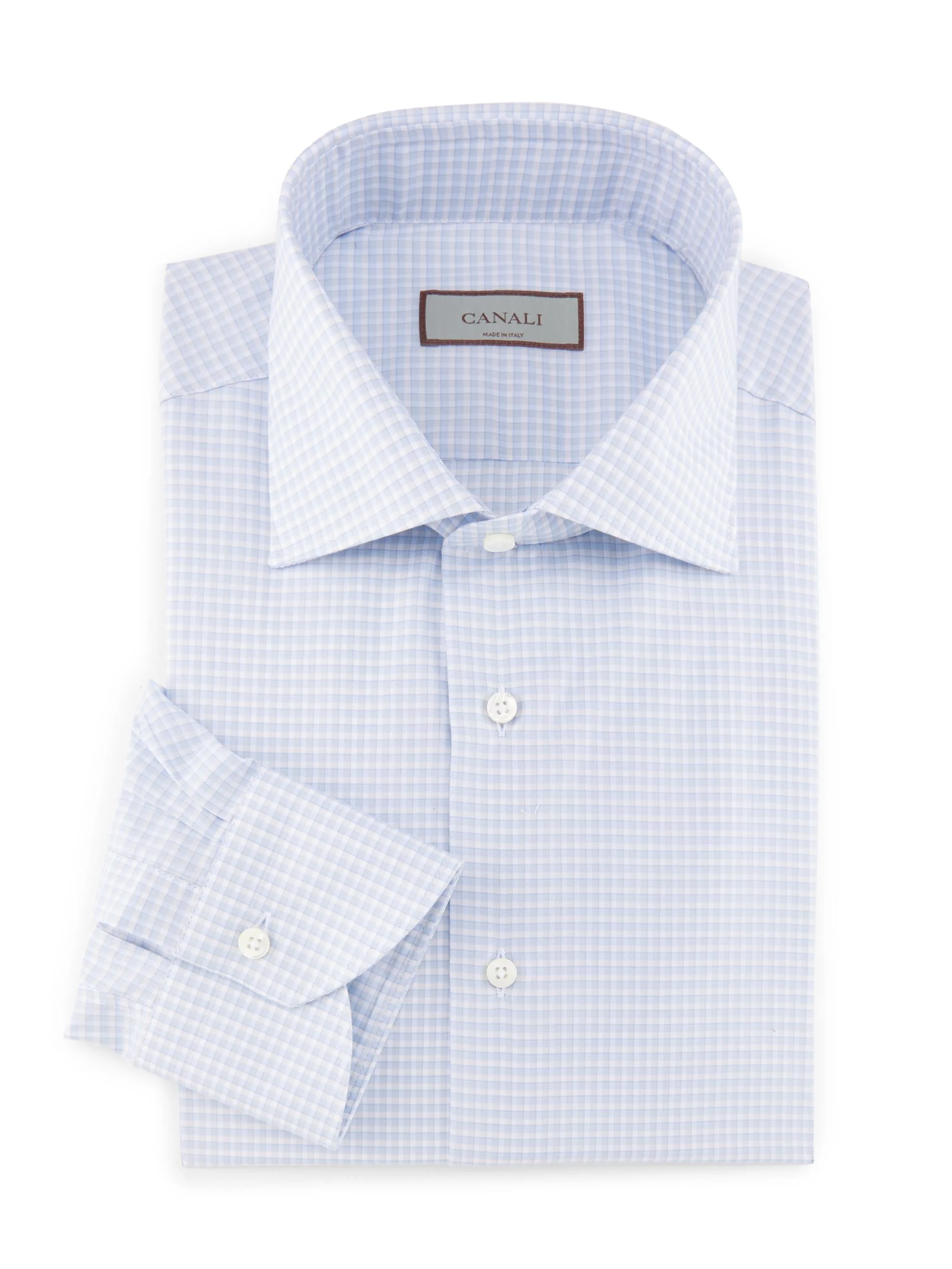 Men's Checked Cotton Dress Shirt - Light Blue - 1