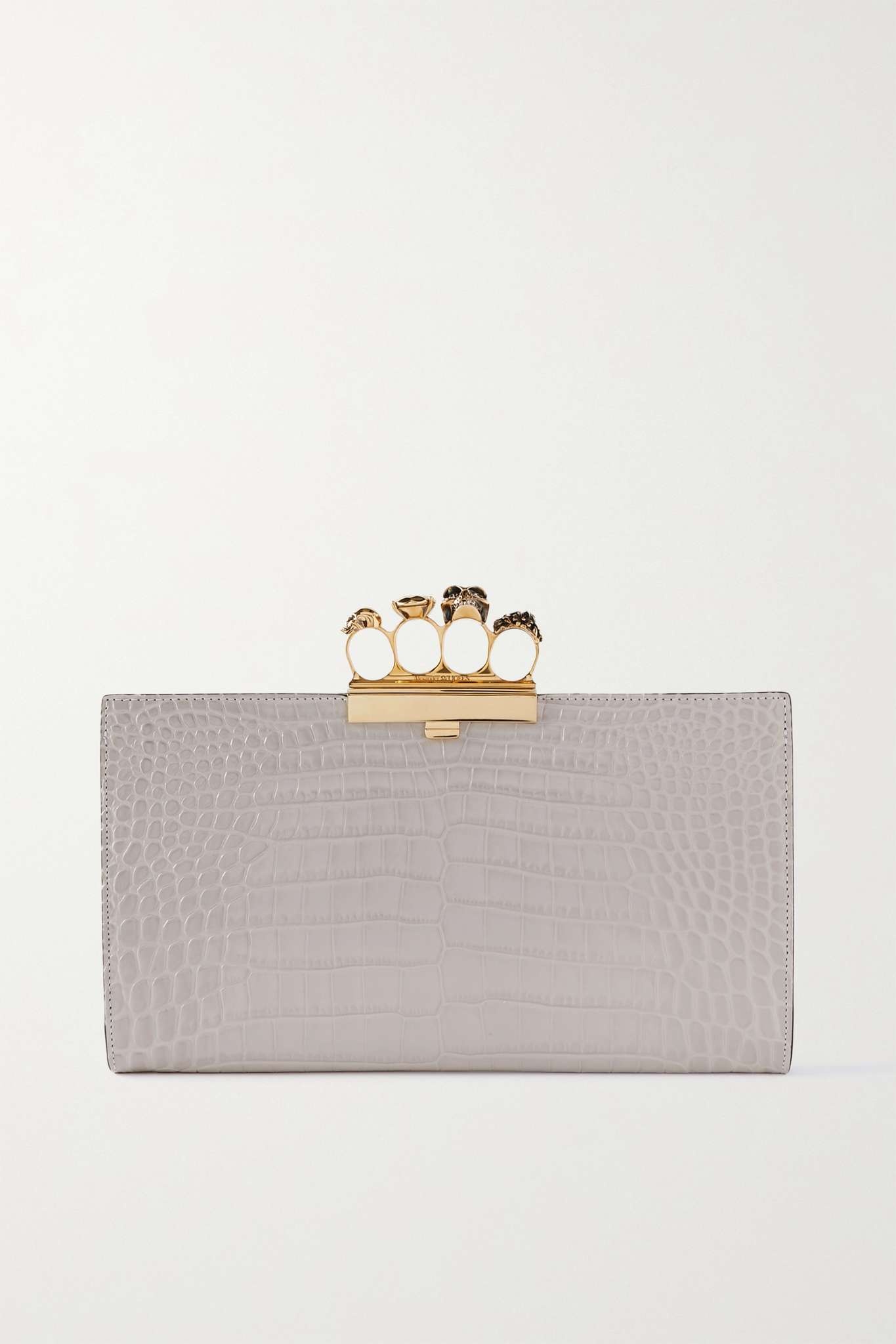 Four Ring embellished croc-effect leather pouch - 1