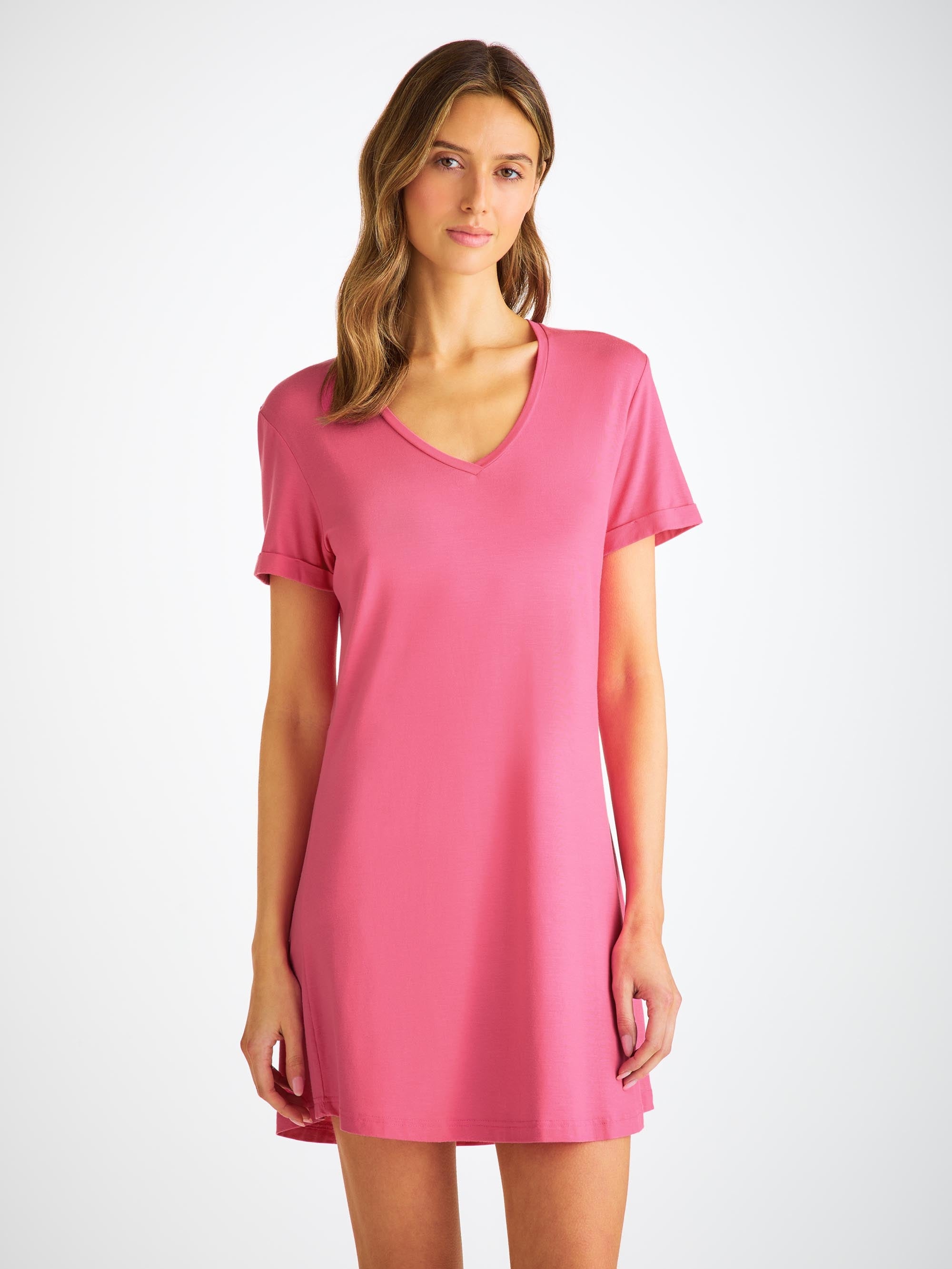 Women's V-Neck Sleep T-Shirt Lara Micro Modal Stretch Flamingo Pink - 3