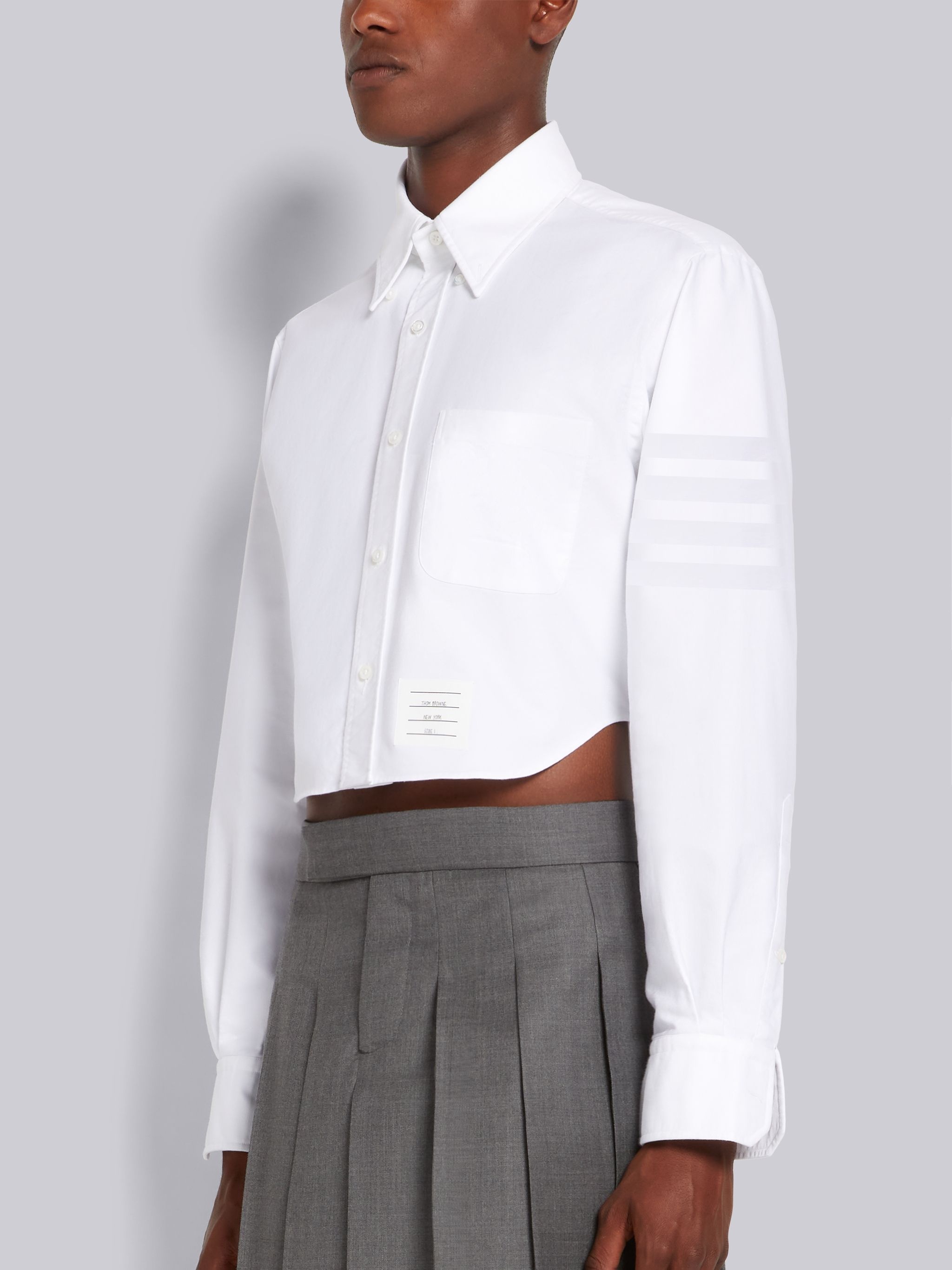 CROPPED SHIRT W/ SATIN WEAVE 4BAR IN OXFORD - 2