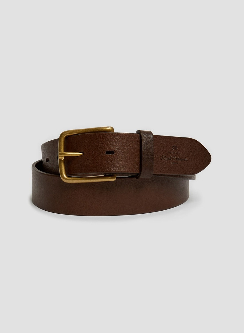 Stud Detail Belt In Brown Leather 1