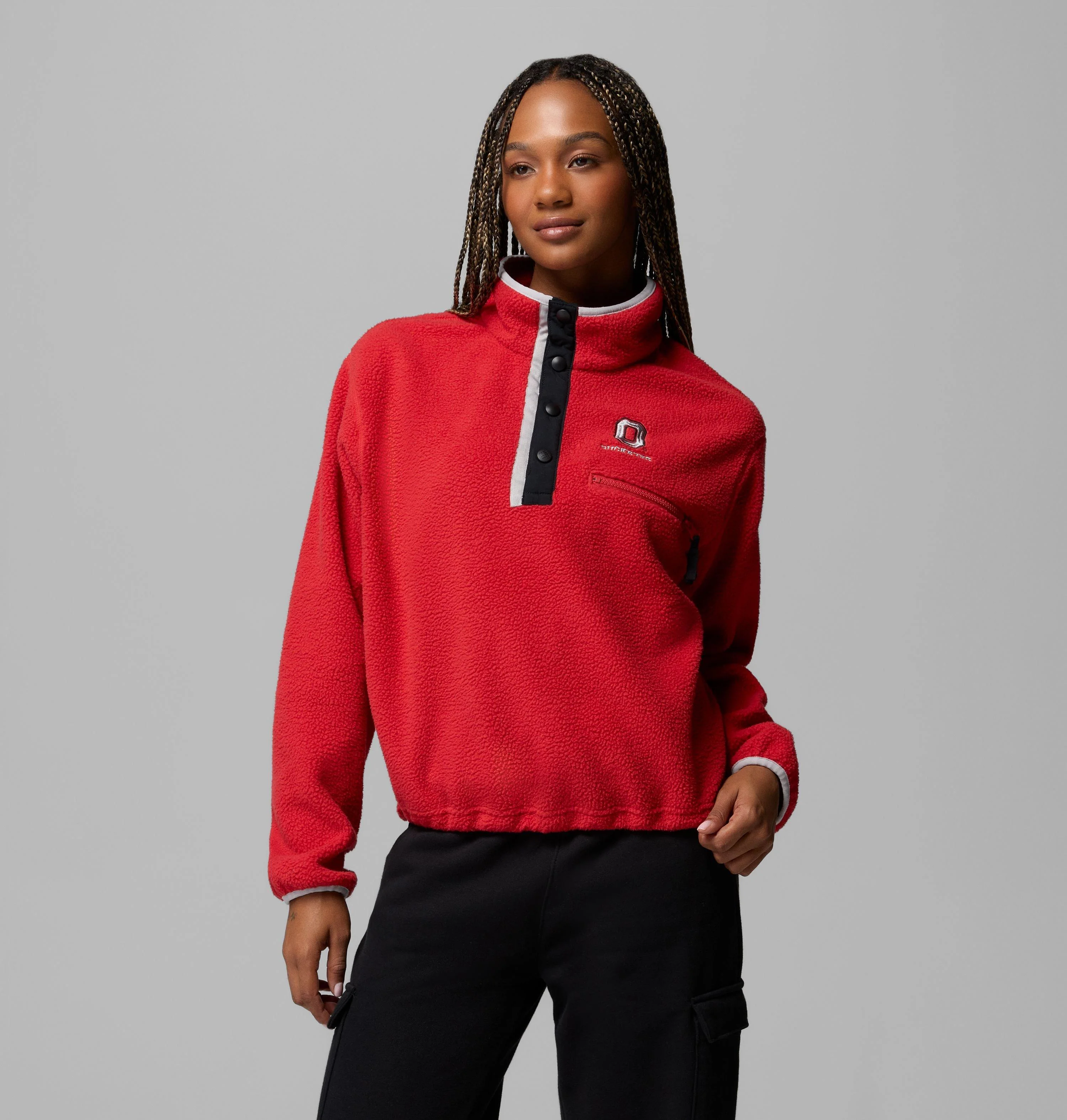 Women's Collegiate Helvetia Cropped Half Snap Fleece - Ohio State - 1