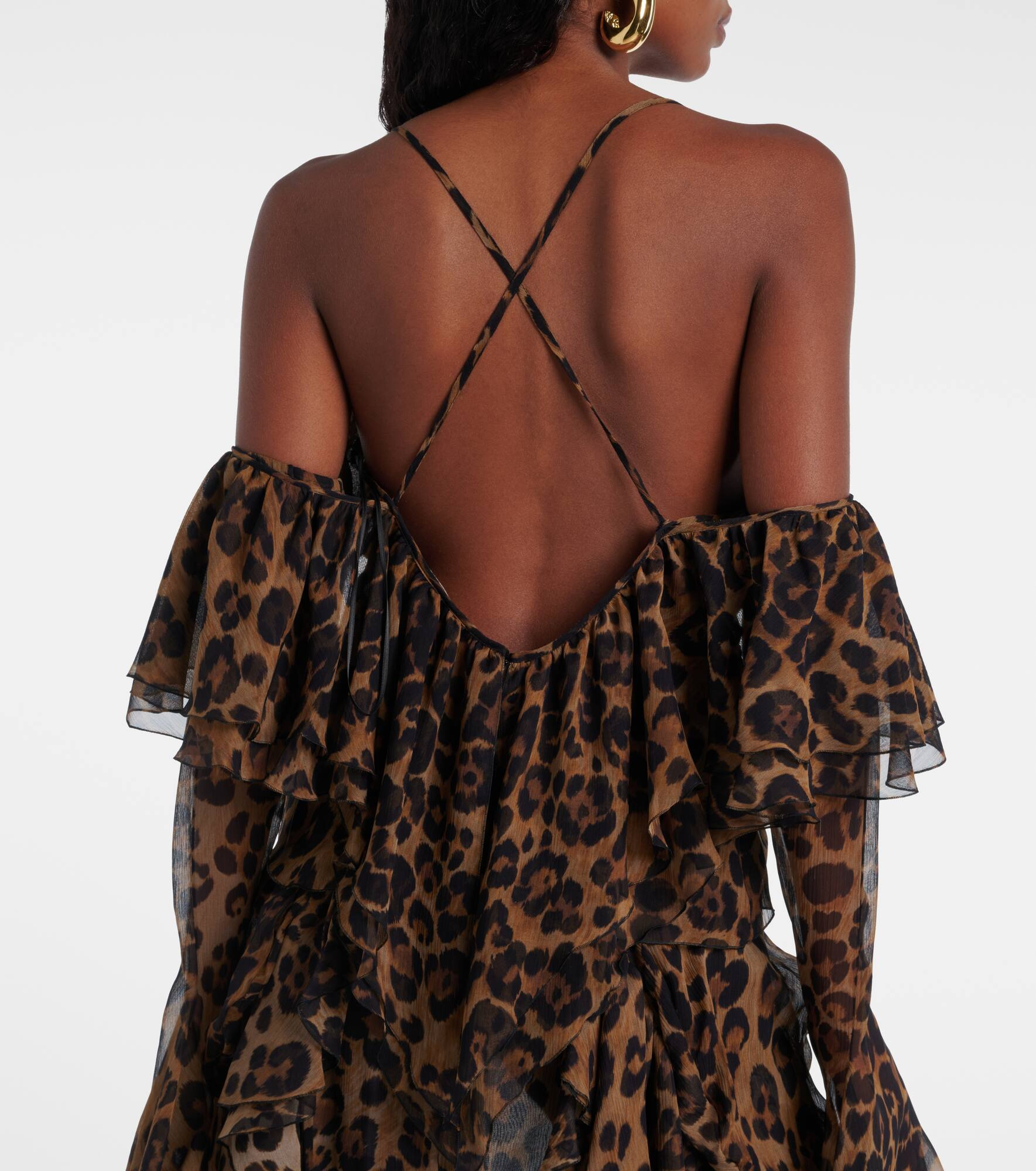 Leopard-print draped silk top - 6
