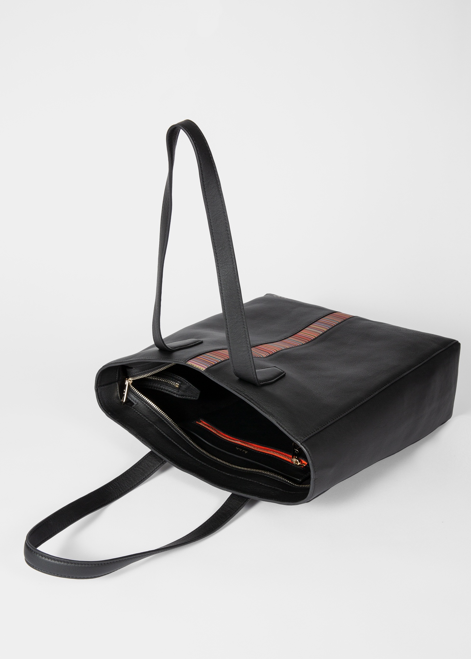 Black Leather 'Signature Stripe' Tote Bag - 5