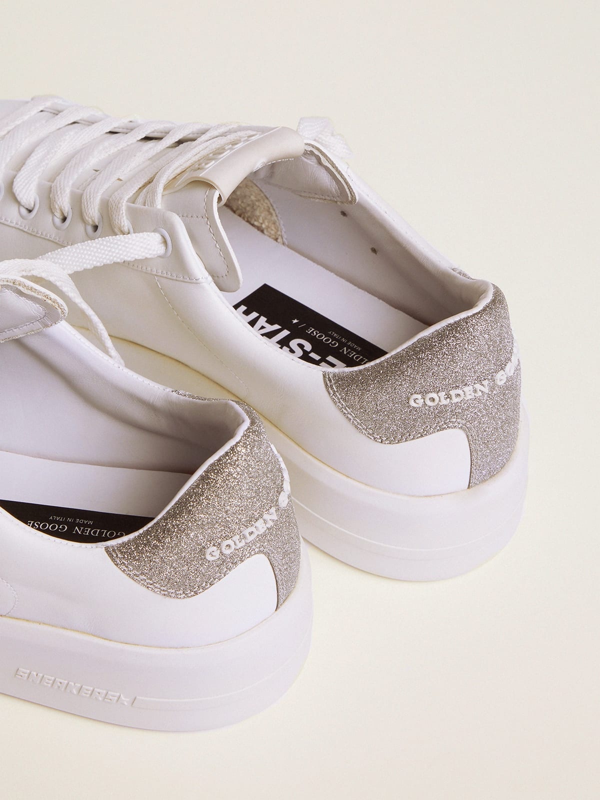 Purestar sneakers in white leather with tone-on-tone star and silver micro-glitter heel tab - 4