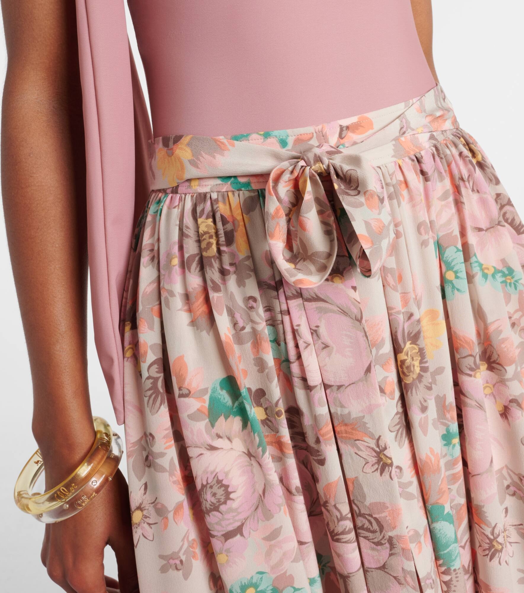 Gathered silk crêpe de chine maxi skirt - 4