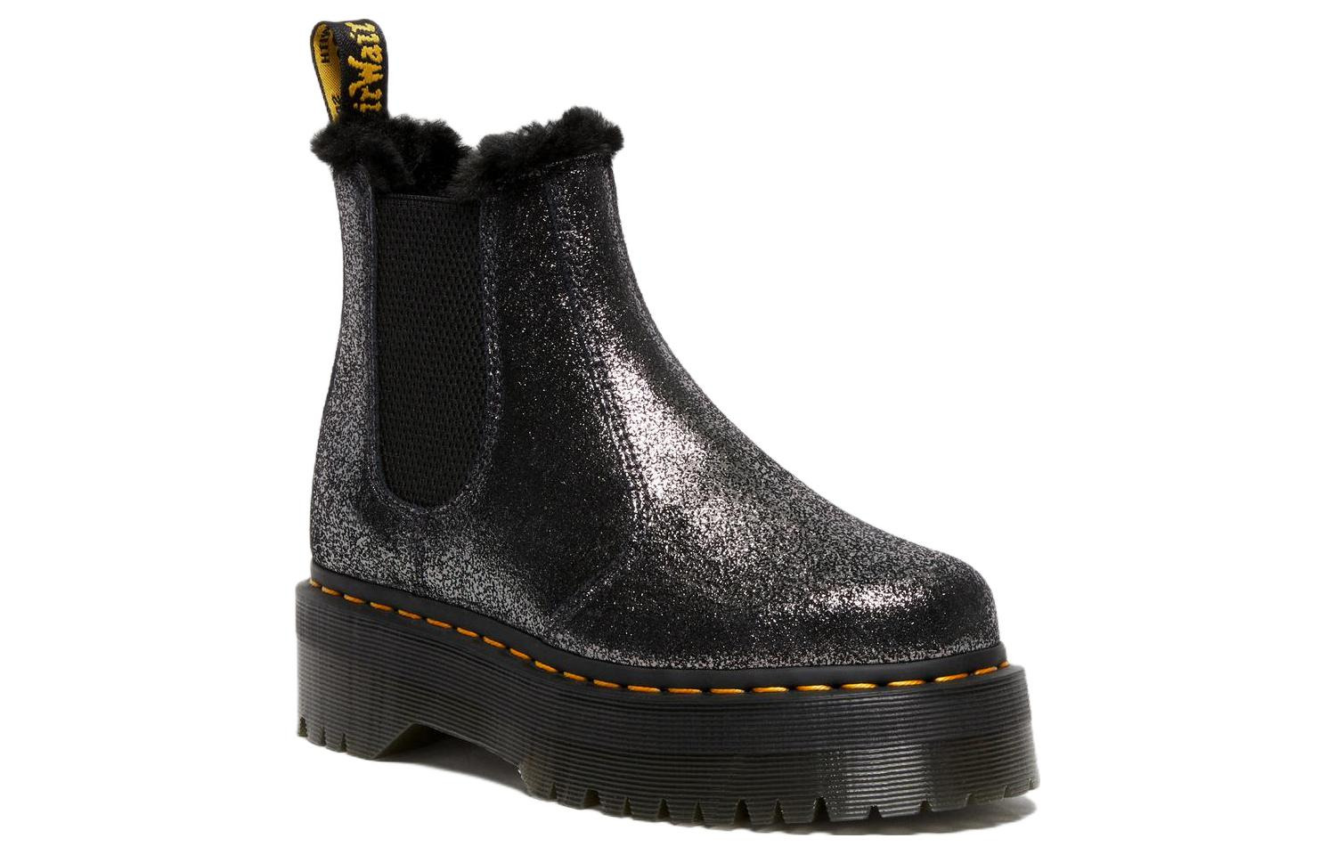 (WMNS) Dr. Martens 2976 Faux Fur-Lined Metallic Platform Chelsea Boots 'Black' 27956012 - 2