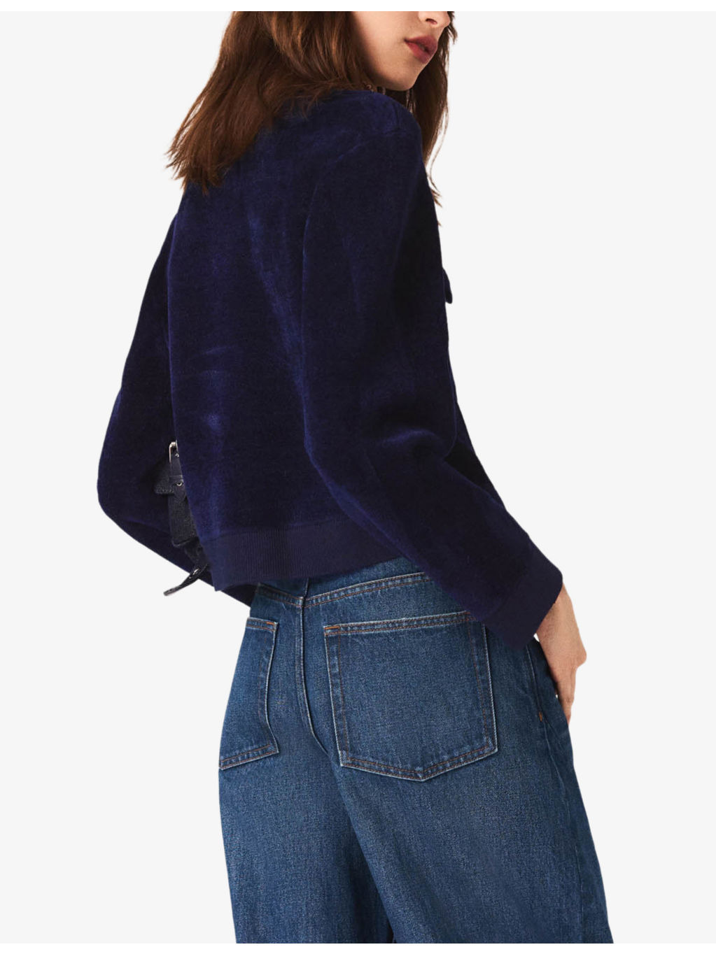 Button-Down Cropped Stretch-Velvet Jacket - 4