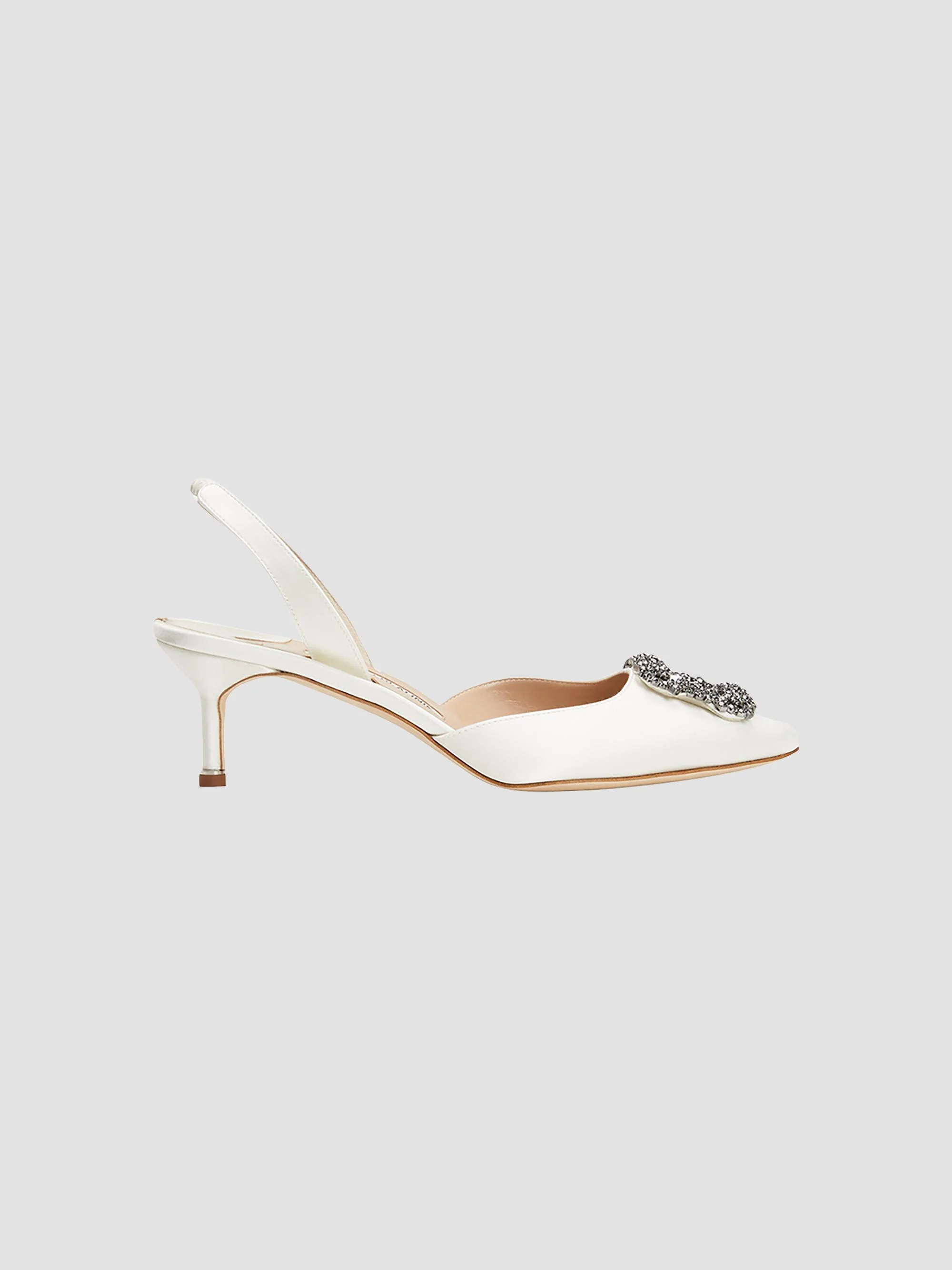 Women's Hangsi 50MM Crystal-Buckle Satin Slingback Pumps - Cream - 1