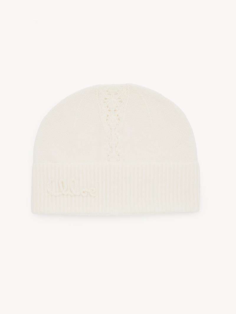 THE CHLOÉ LACE KNIT BEANIE IN WOOL & LACE JACQUARD 1
