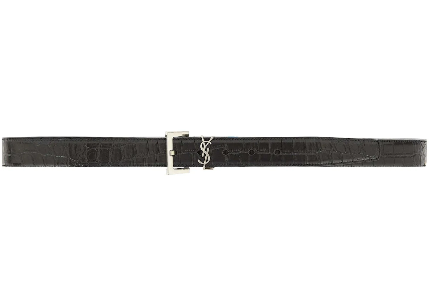 Saint Laurent Cassandre Matte Crocodile Embossed Belt Black - 1