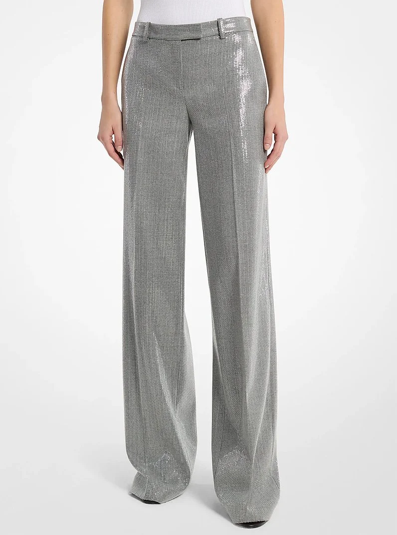 Camilla Sequin Wool Blend Wide-Leg Trousers - 1